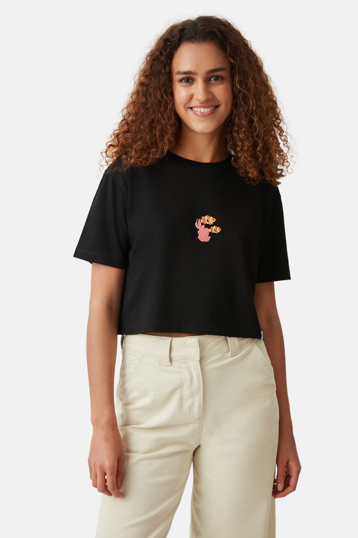 Palyaço Balığı Light-Weight Crop T-Shirt - Siyah
