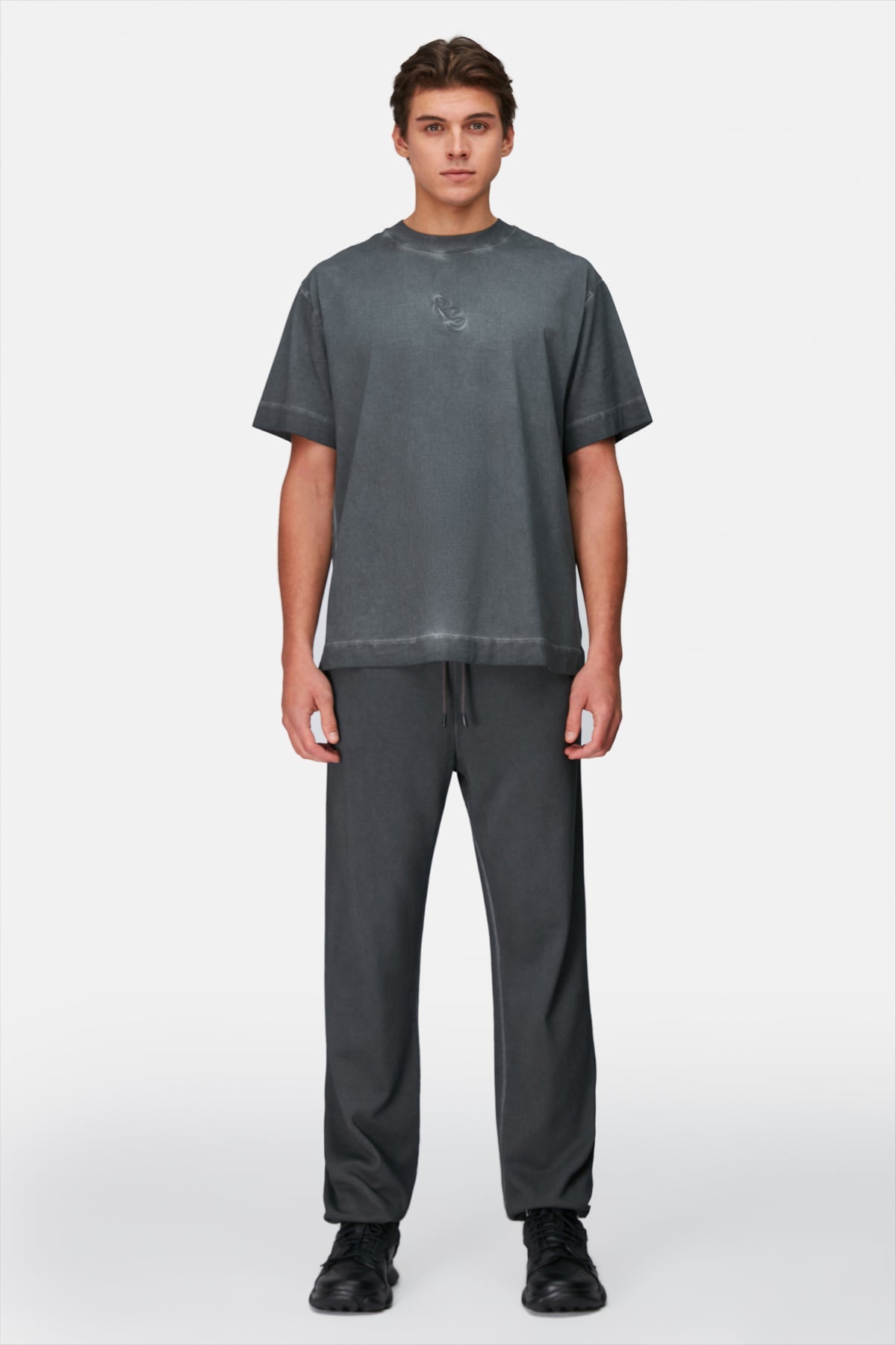 Logo Embroidered Washed Men Sweatpants - Black