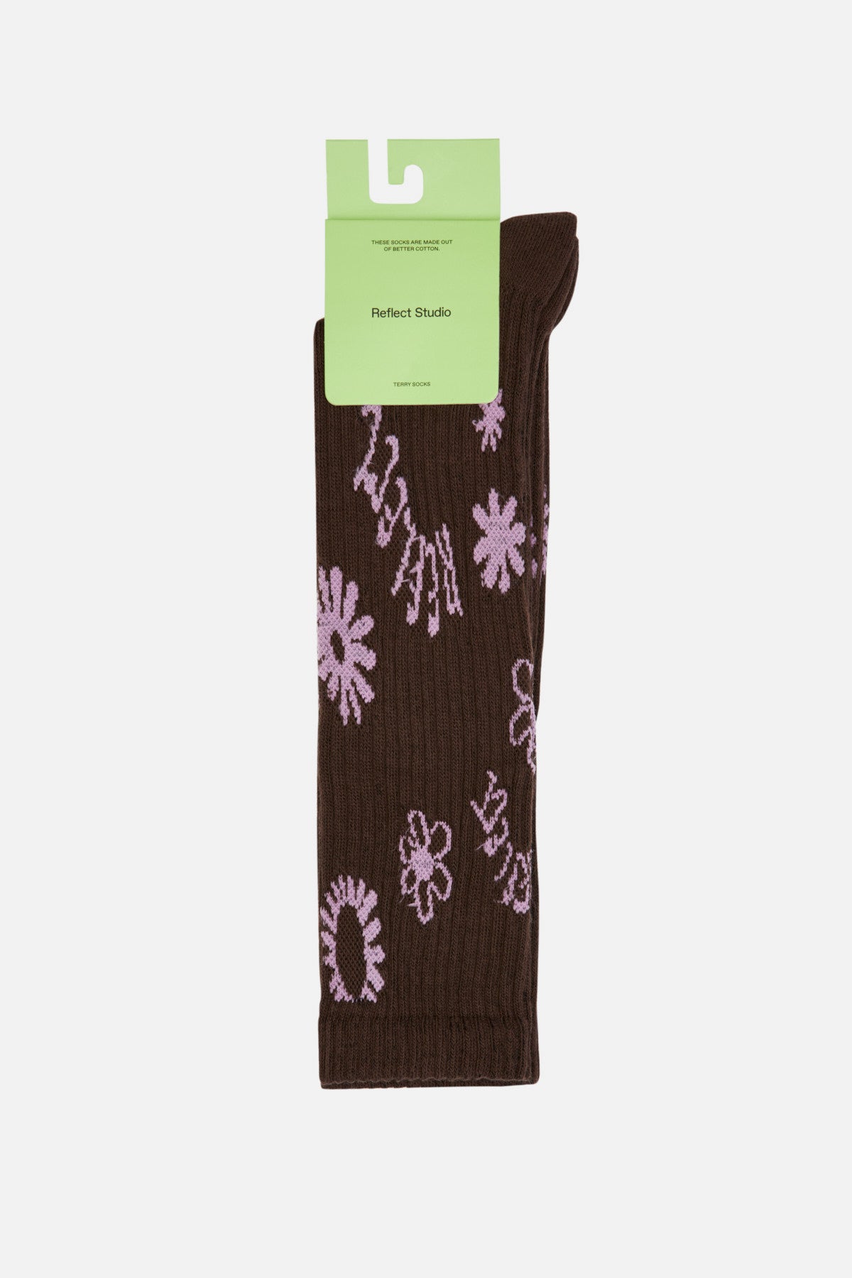 Flowers Long Socks - Brown-Pink
