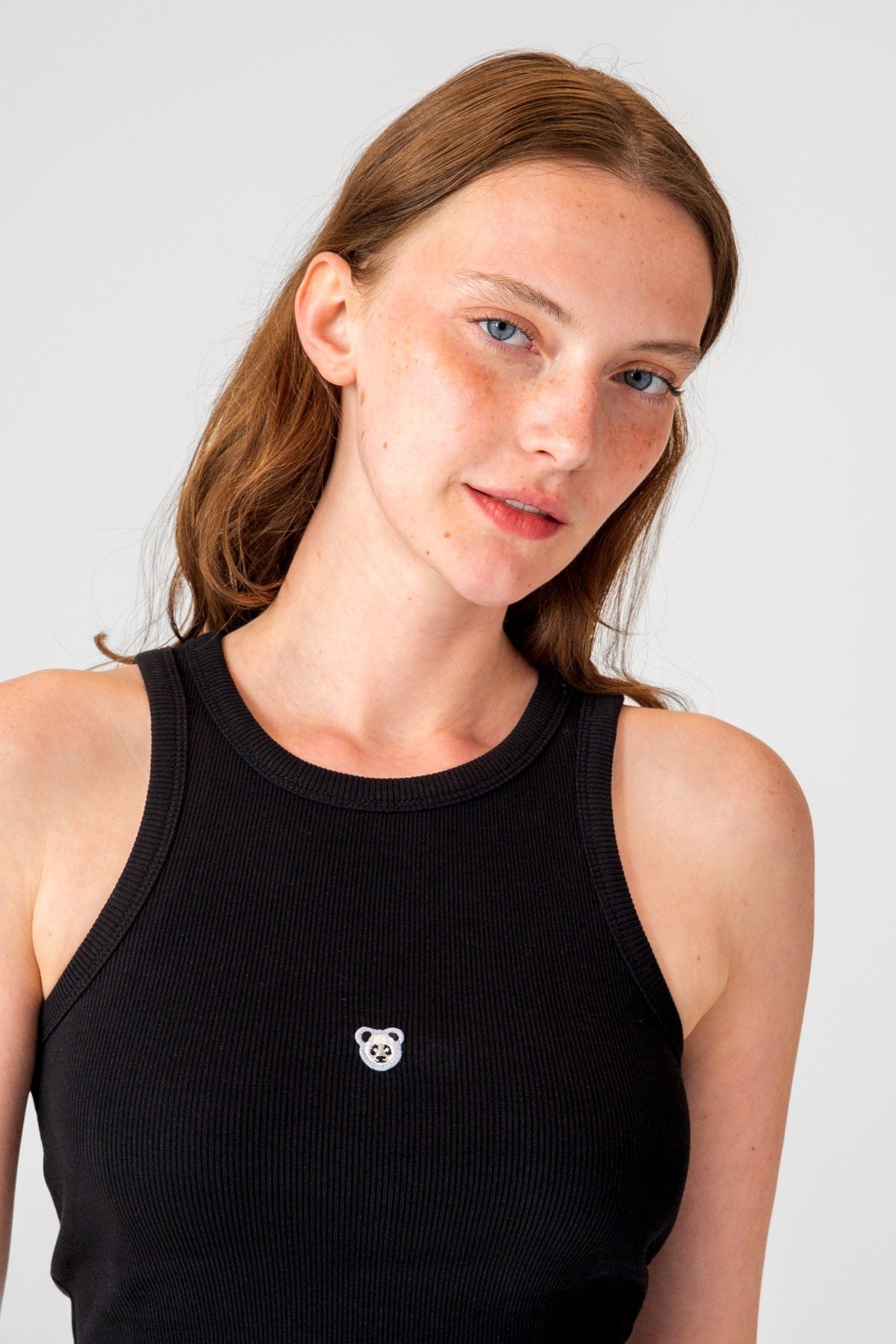 Panda Ribana Halter Yaka Crop Atlet - Siyah