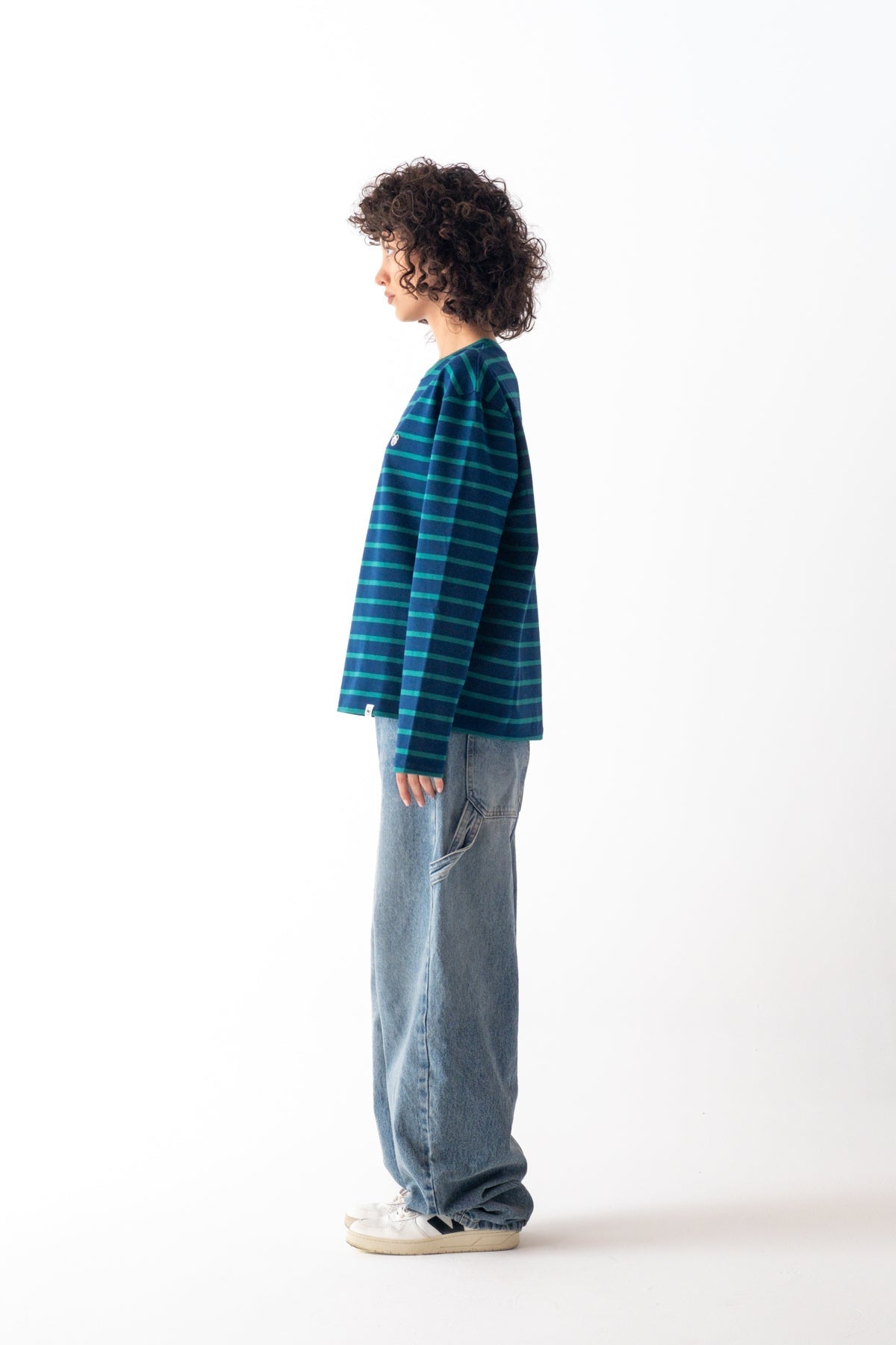 Panda Heavy-Weight Çizgili Uzun Kollu T-Shirt - Yeşil/Lacivert