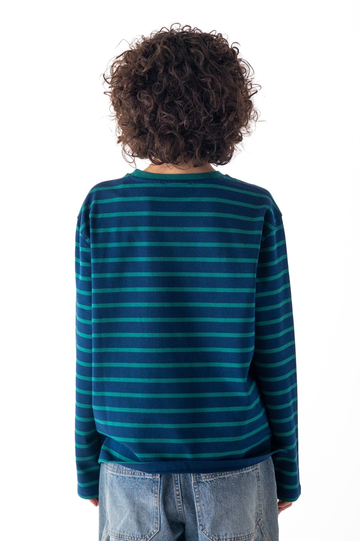 Panda Heavy-Weight Çizgili Uzun Kollu T-Shirt - Yeşil/Lacivert