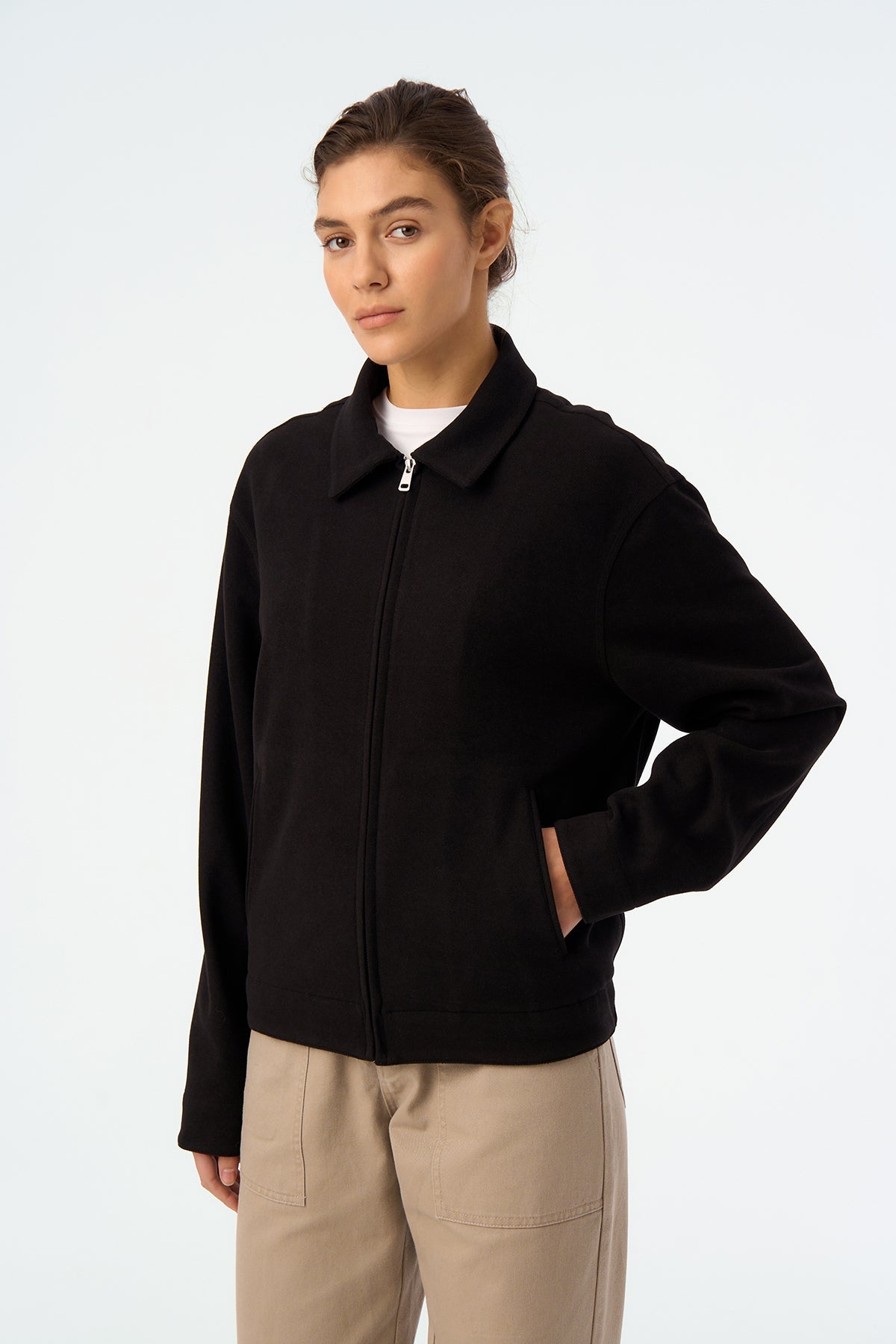 S Logo Full-Zip Ceket - Siyah