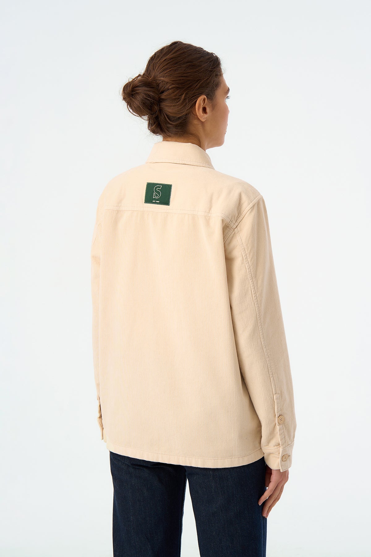 S Logo Kadife Ceket - Parşömen Bej