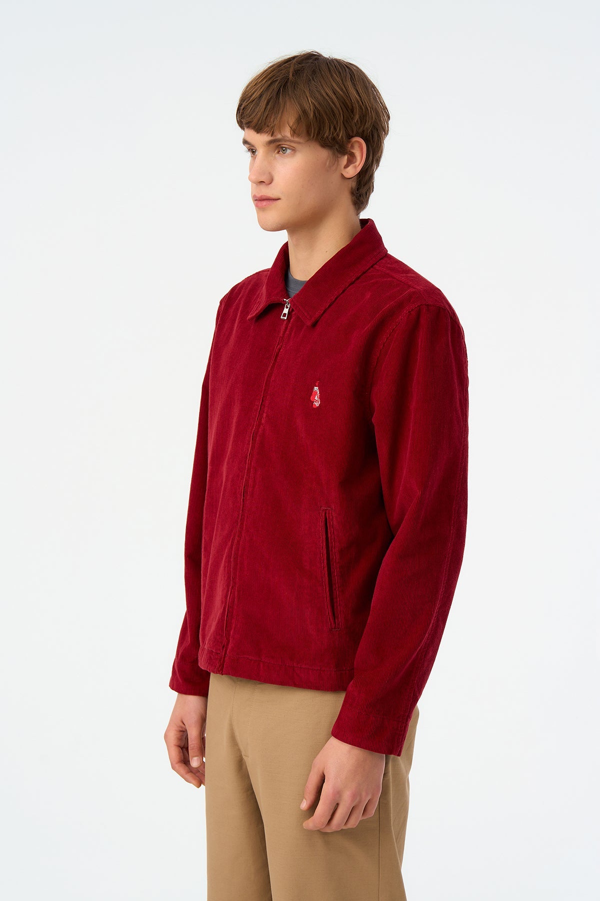 Boxing Gloves Fermuarlı Kadife Ceket - Bordo