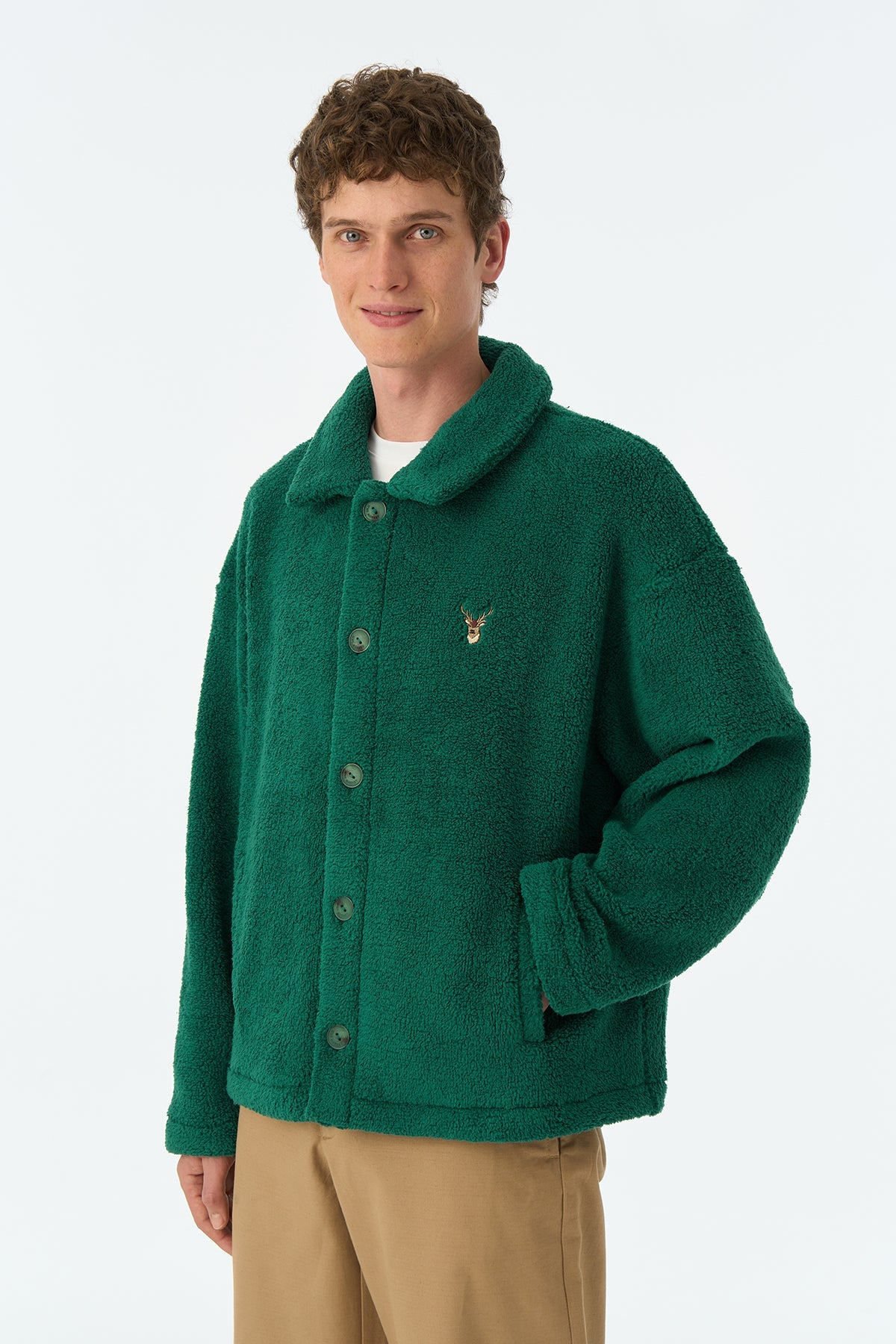 Geyik Sherpa Ceket - Koyu Yeşil
