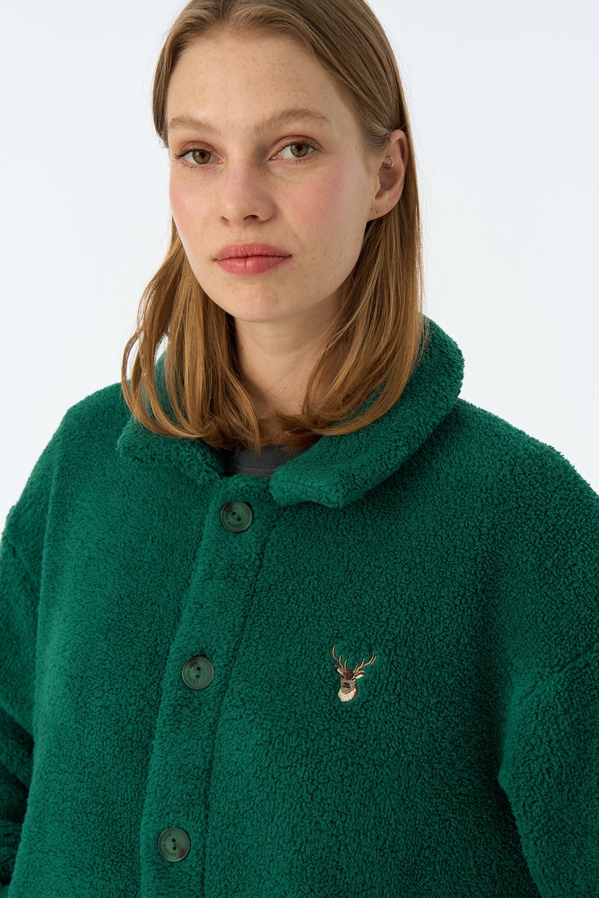 Geyik Sherpa Ceket - Koyu Yeşil