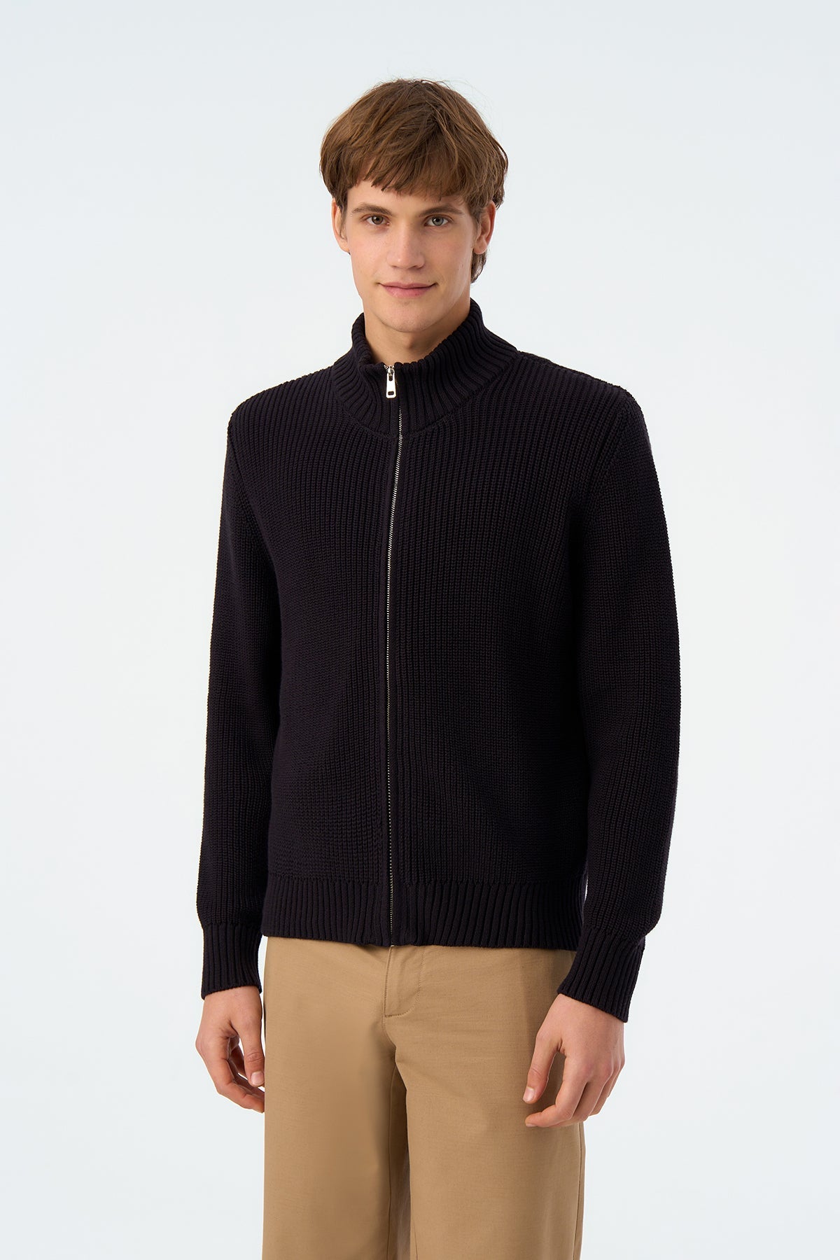 S Logo Fermuarlı Triko - Siyah