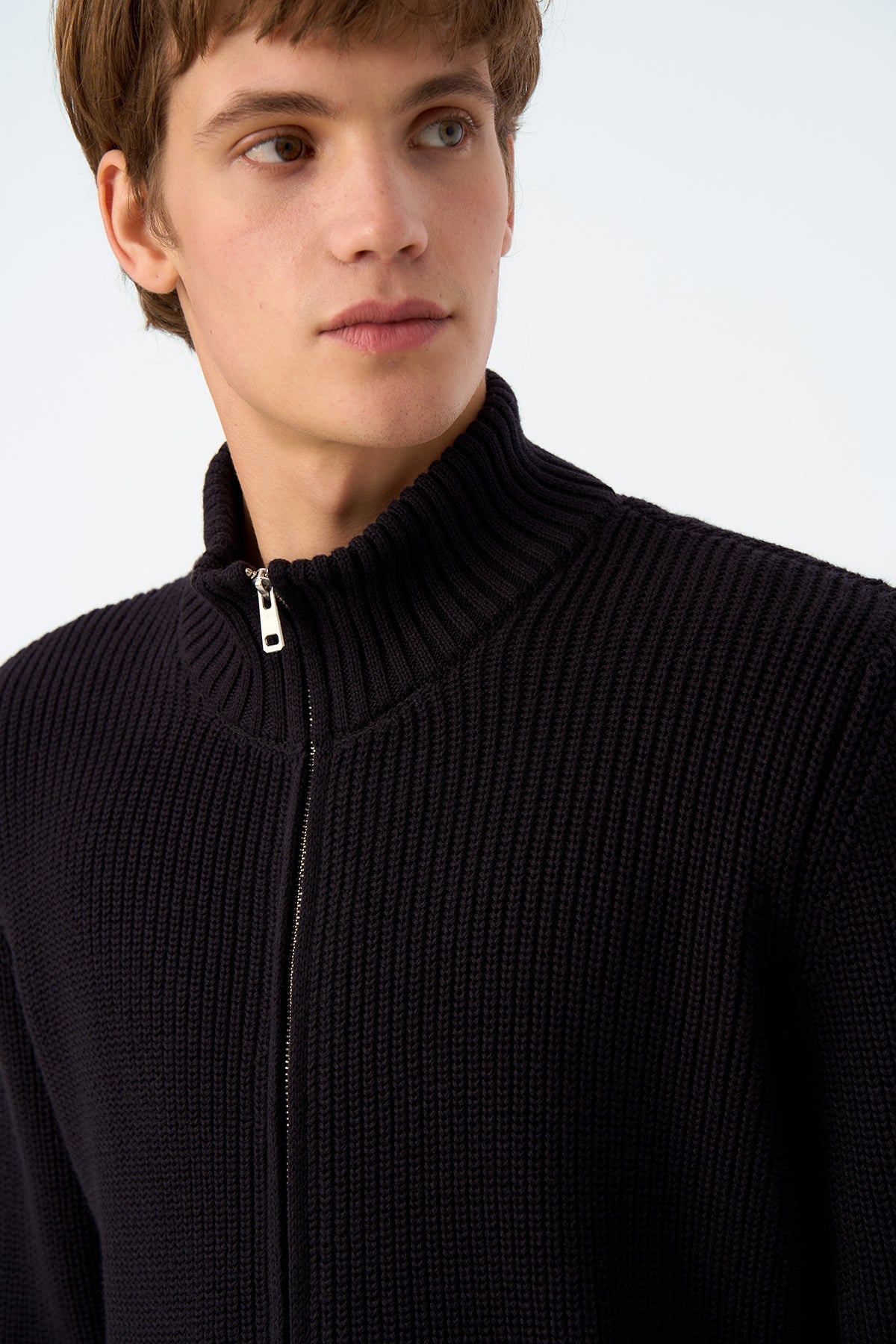 S Logo Fermuarlı Triko - Siyah