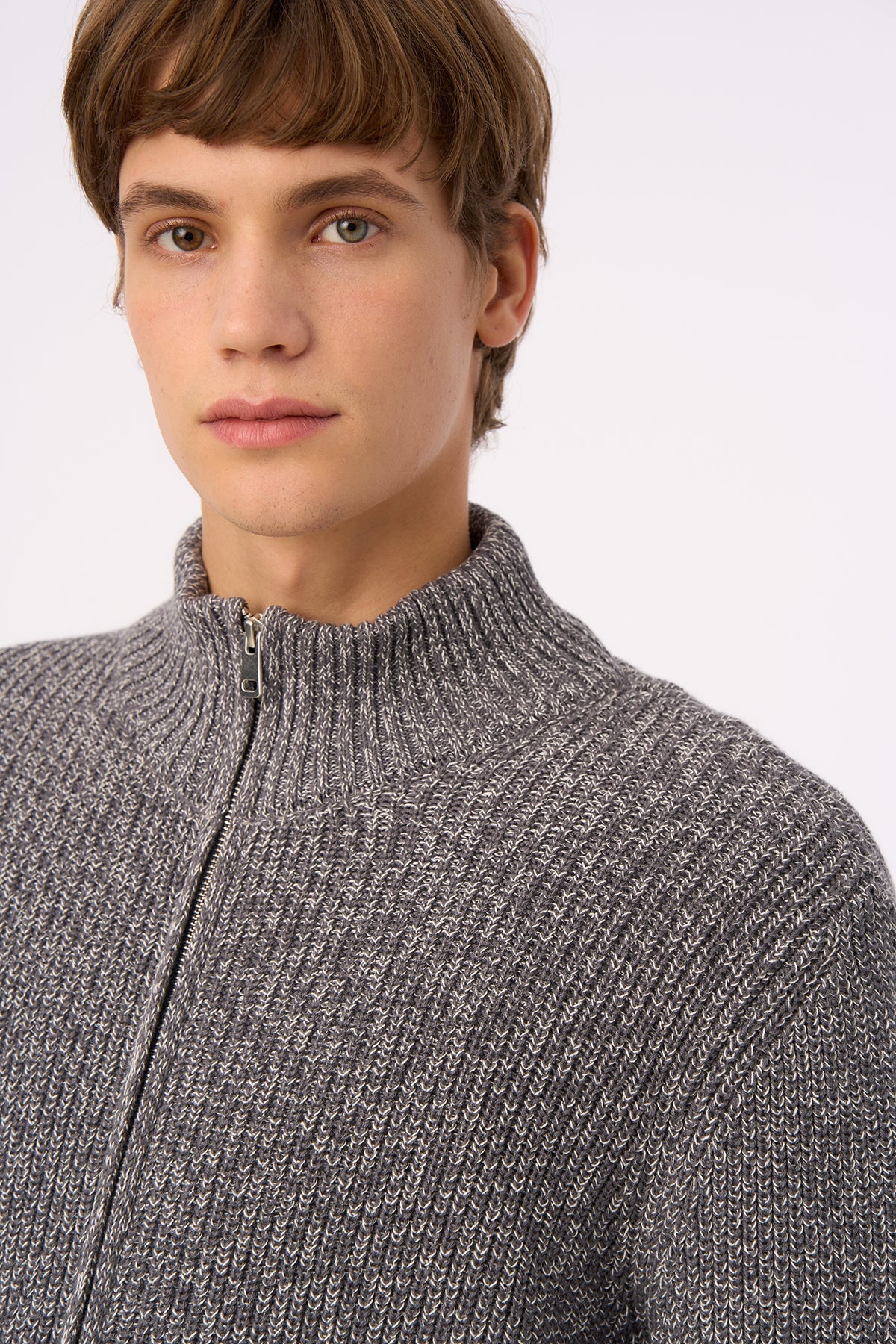 S Logo Full-Zip Triko - Gri Melanj