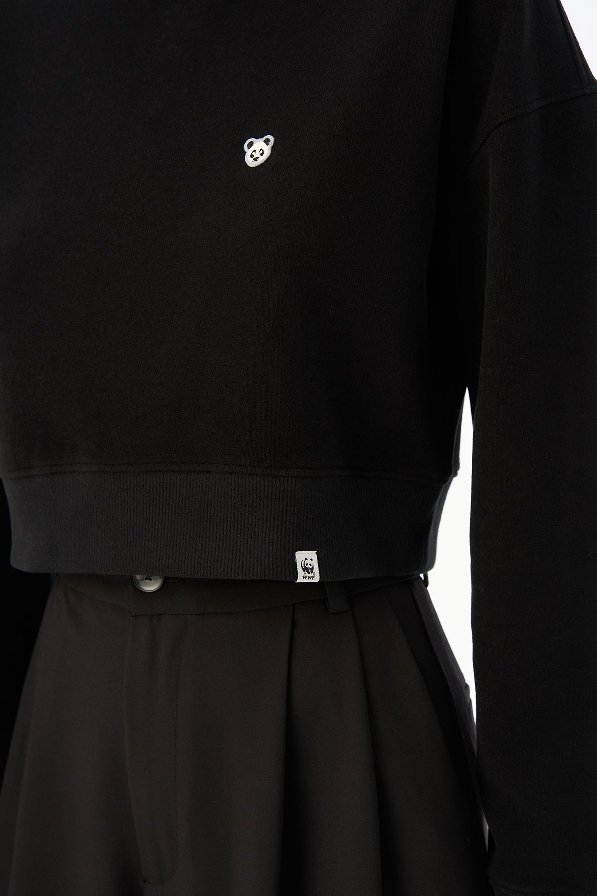 Panda SuperSoft Crop Hoodie - Siyah