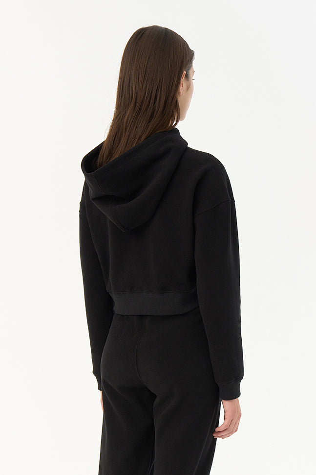 Flamingo SuperSoft Crop Hoodie - Siyah