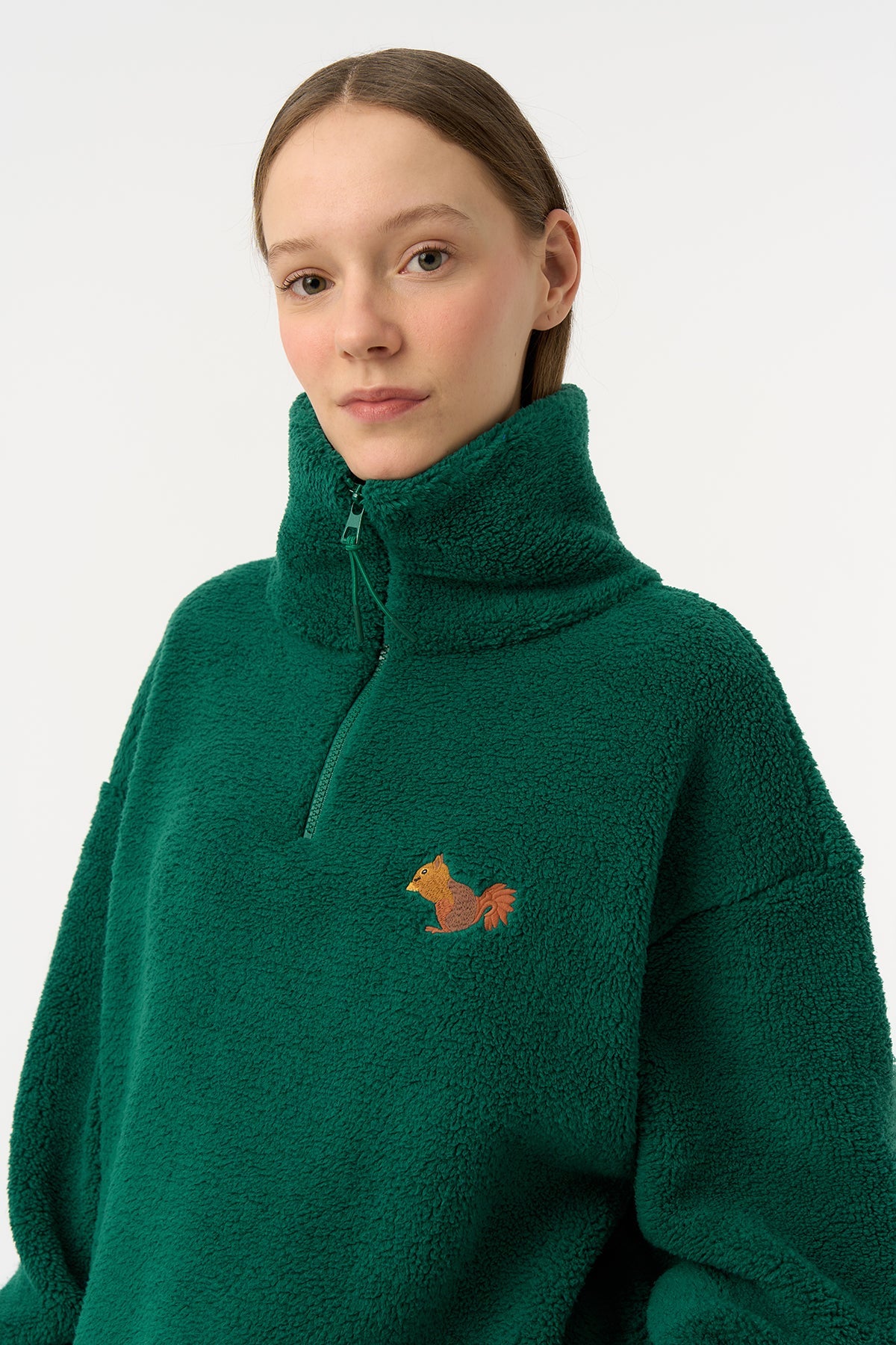 Sincap Sherpa  Quarter-Zip Sweatshirt - Nefti Yeşil