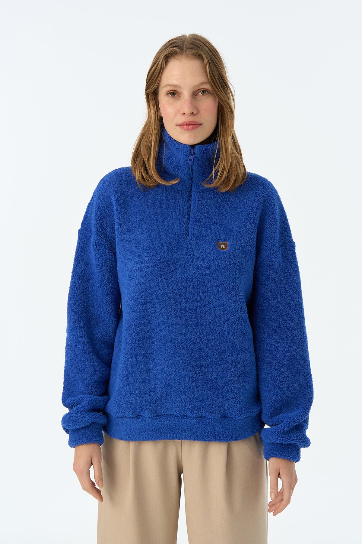 Bozayı Sherpa Quarter-Zip Sweatshirt - Saks Mavi
