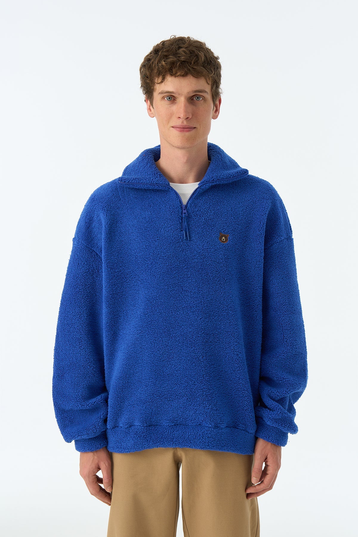 Bozayı Sherpa Quarter-Zip Sweatshirt - Saks Mavi