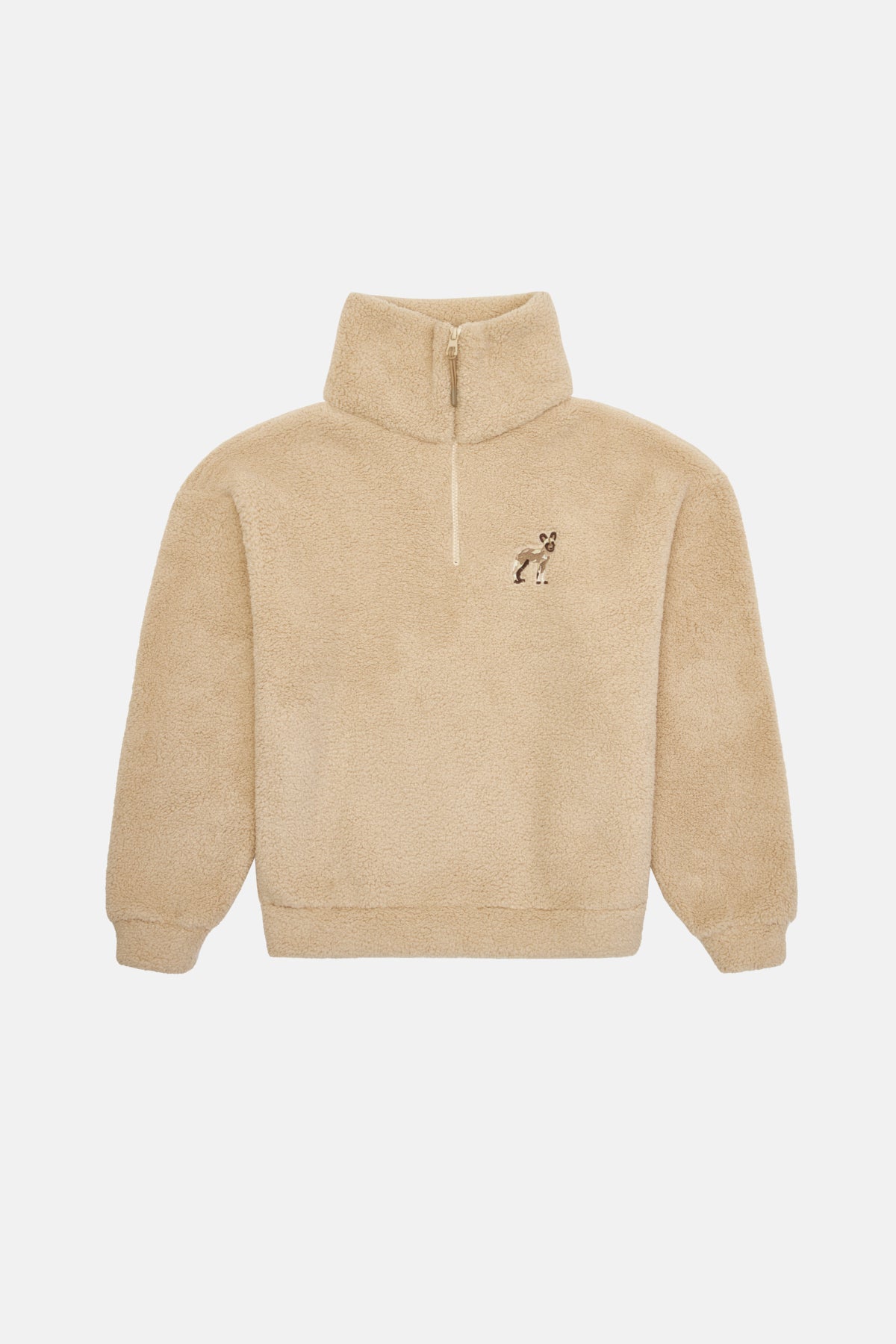 Afrika Yaban Köpeği Sherpa Quarter-Zip Sweatshirt - Bej