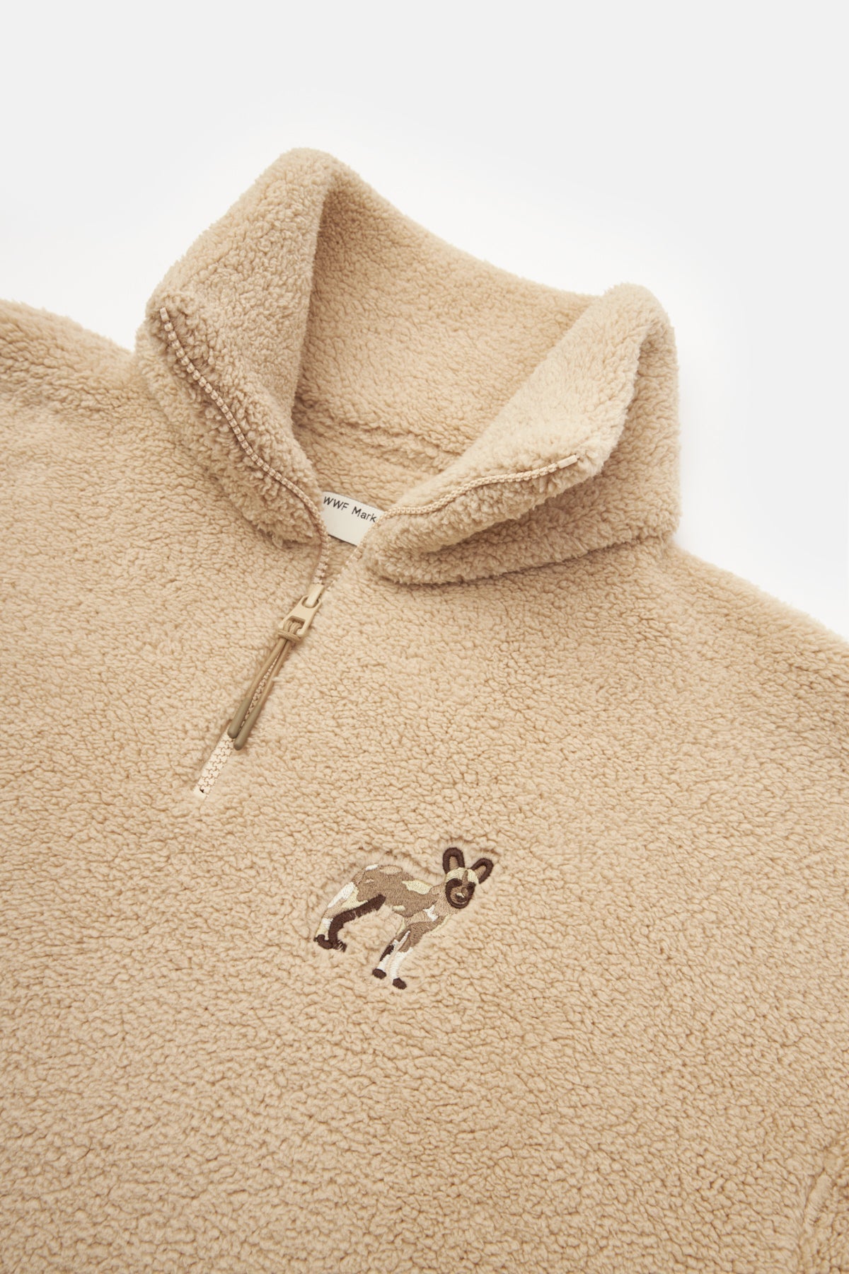 Afrika Yaban Köpeği Sherpa Quarter-Zip Sweatshirt - Bej