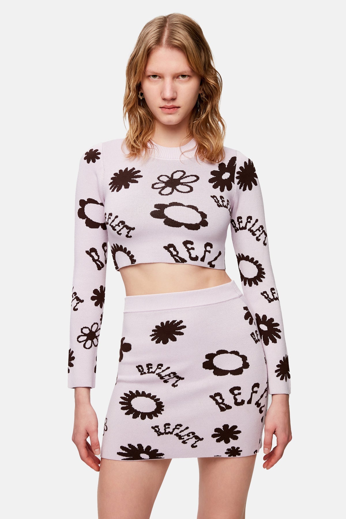 Logo Pattern Mini Knit Skirt - Lilac-Brown