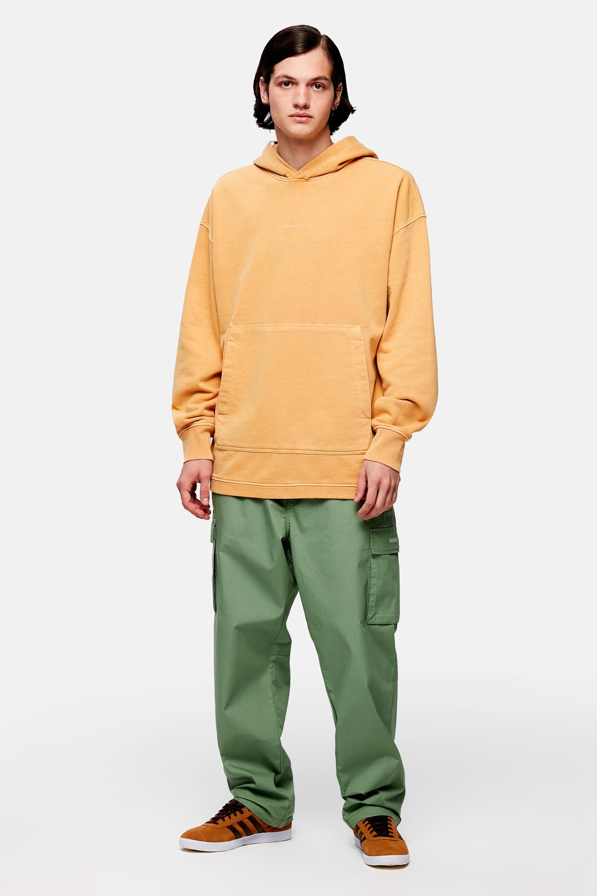 Logo Embroidered Washed Oversize Hoodie - Orange