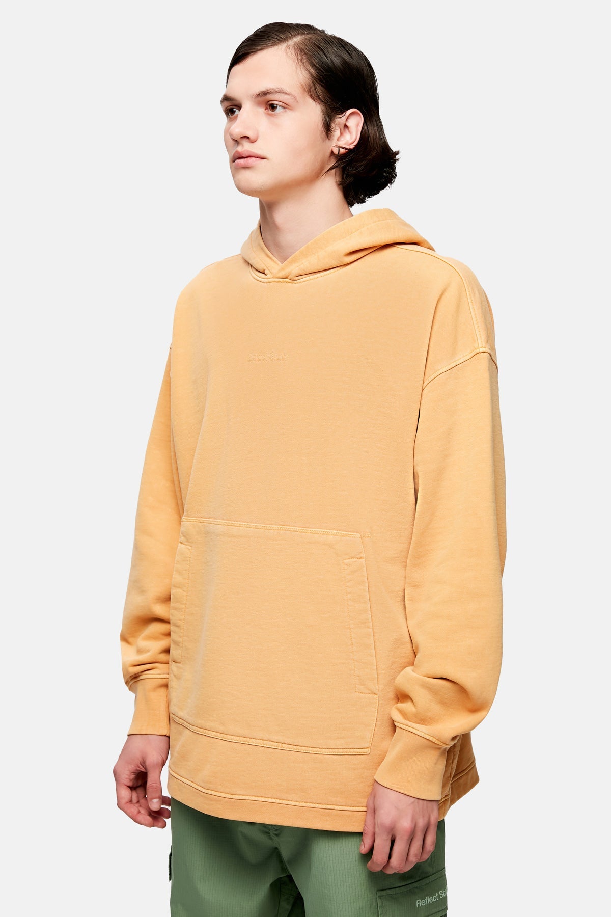 Logo Embroidered Washed Oversize Hoodie - Orange