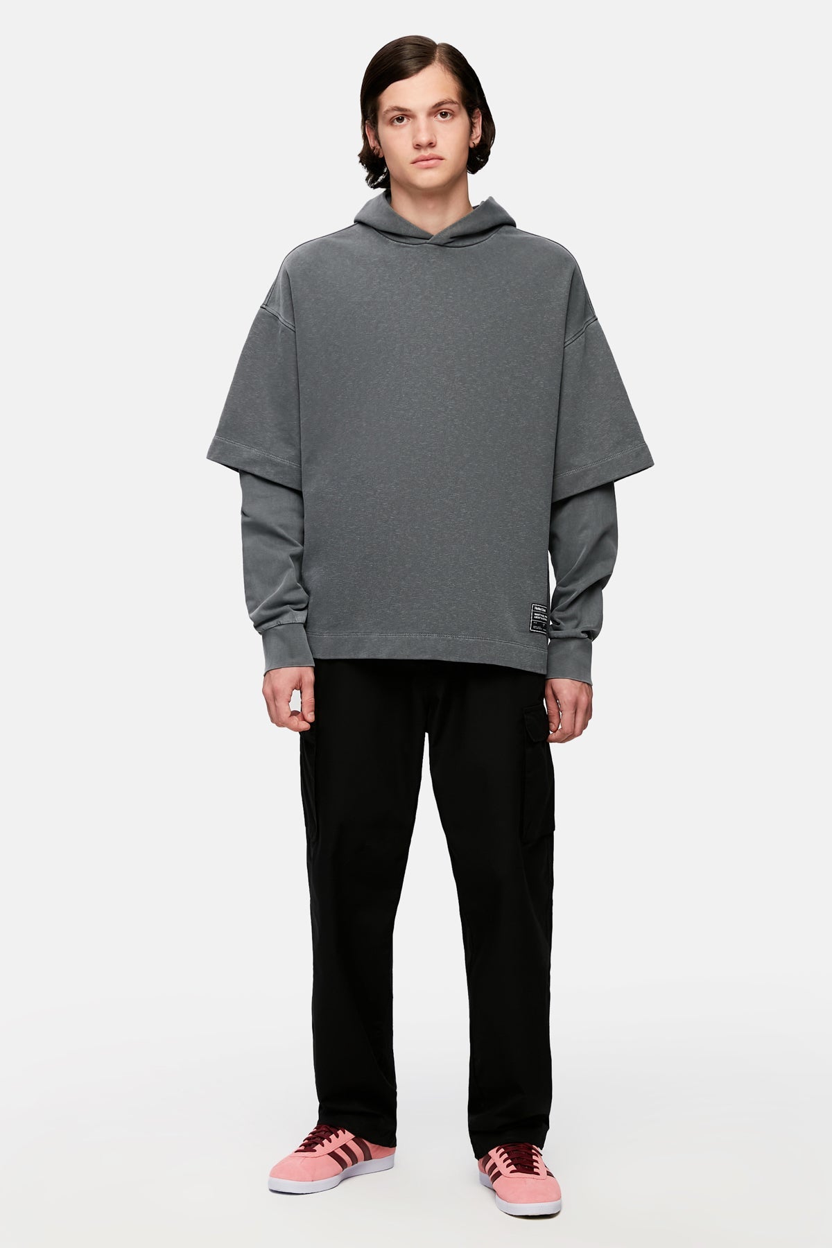 Double Sleeve Washed Oversize Hoodie - Gray