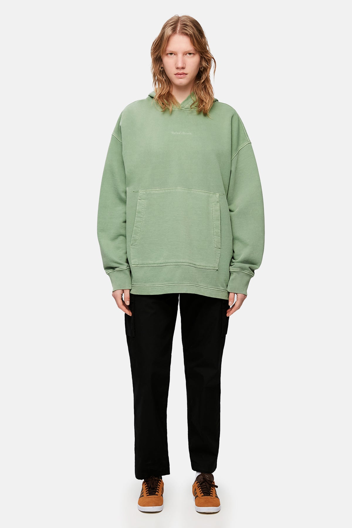 Logo Embroidered Washed Oversize Hoodie - Green