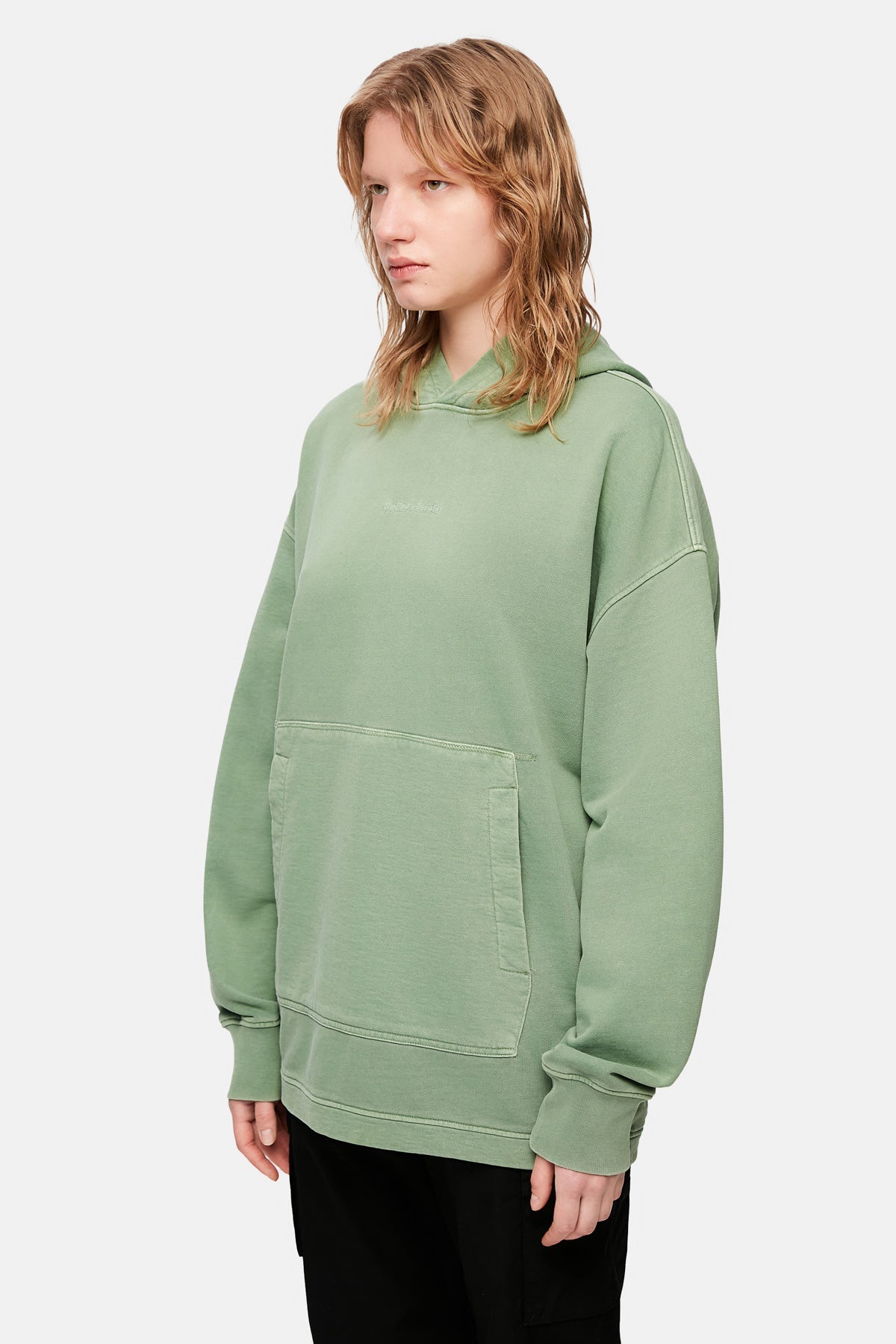 Logo Embroidered Washed Oversize Hoodie - Green