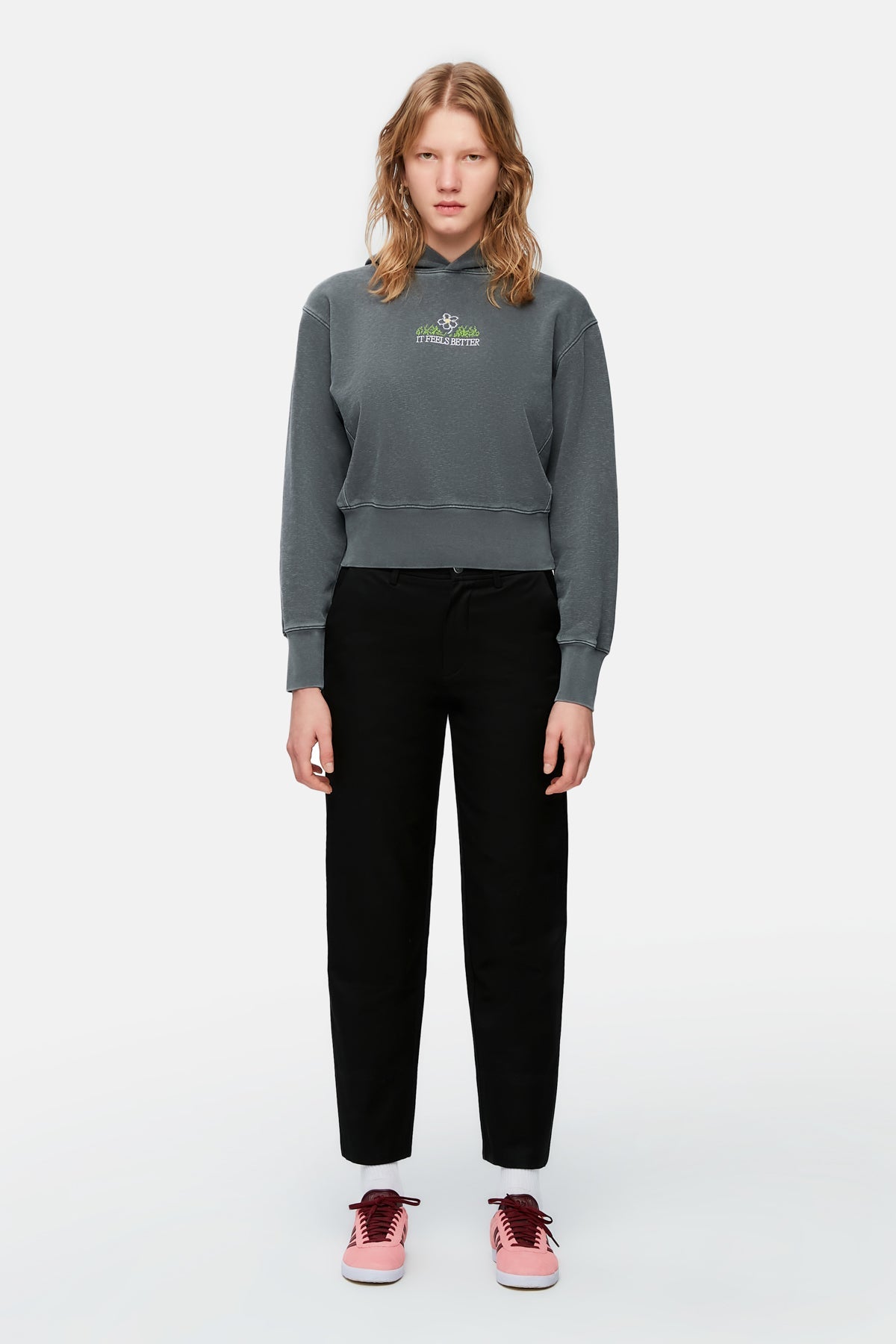 Feels Better Washed Crop Hoodie - Gray