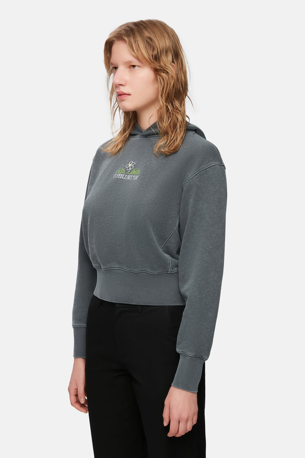 Feels Better Washed Crop Hoodie - Gray