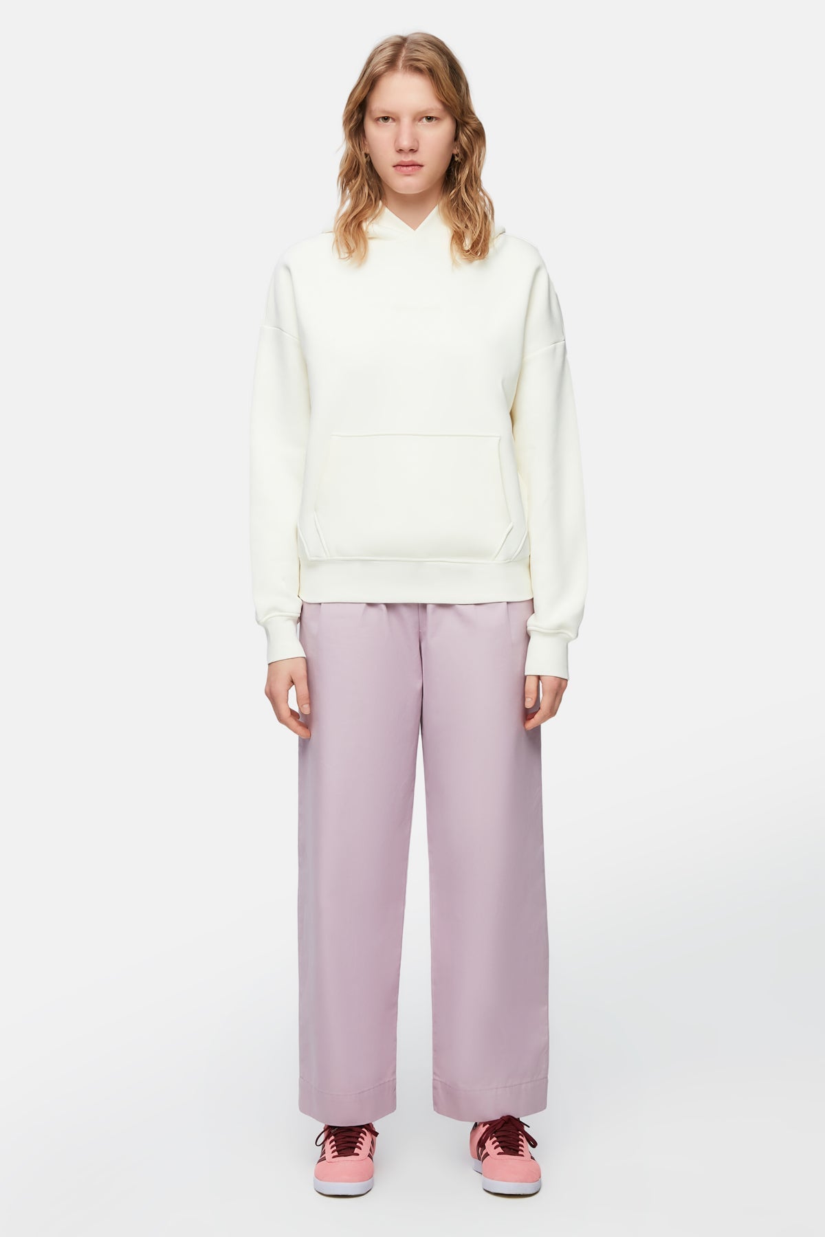 Logo Embroidered Baggy Hoodie - Ecru