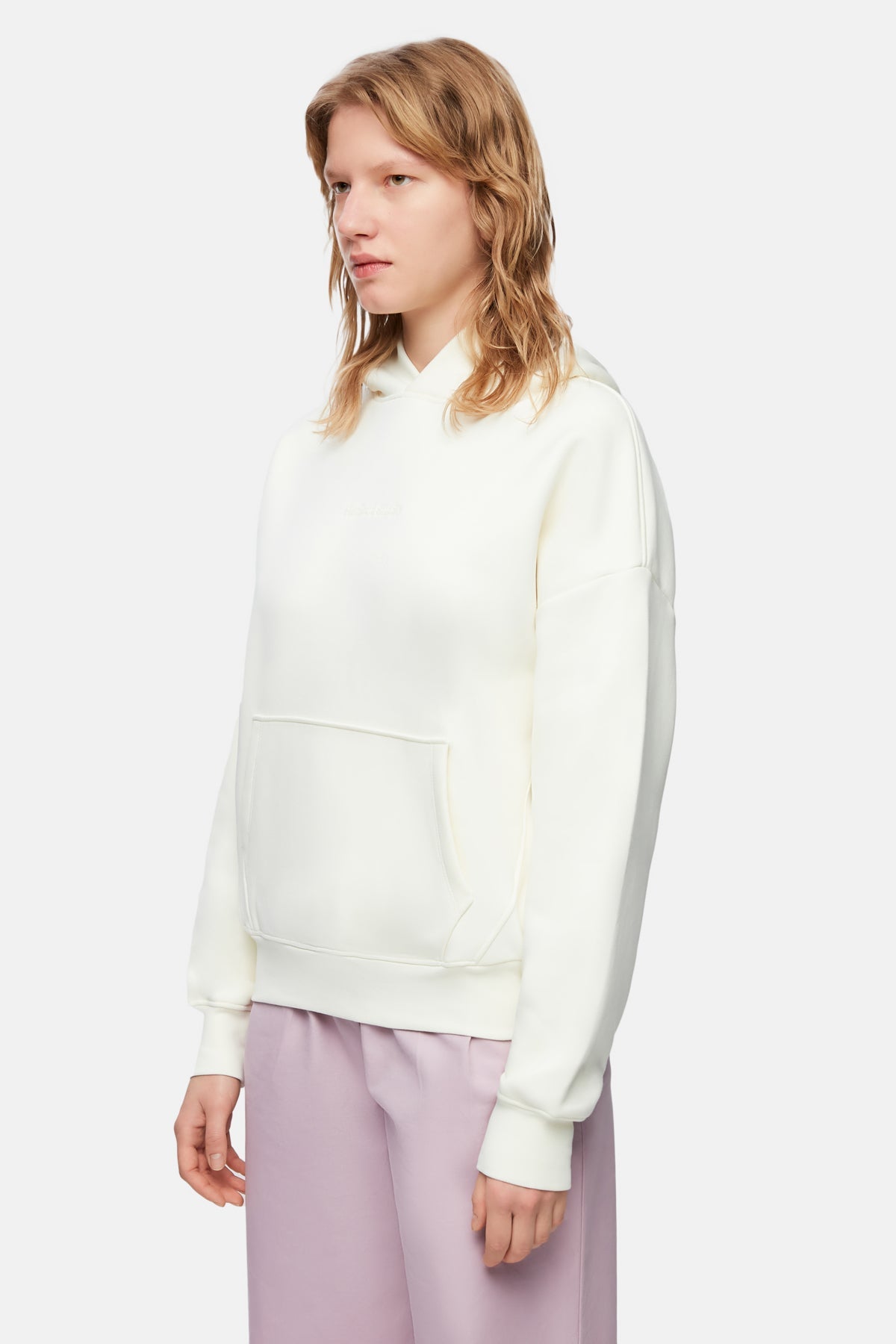 Logo Embroidered Baggy Hoodie - Ecru