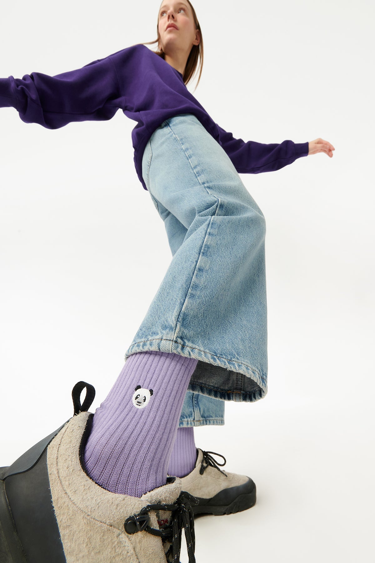 Panda Havlu Çorap - Lila