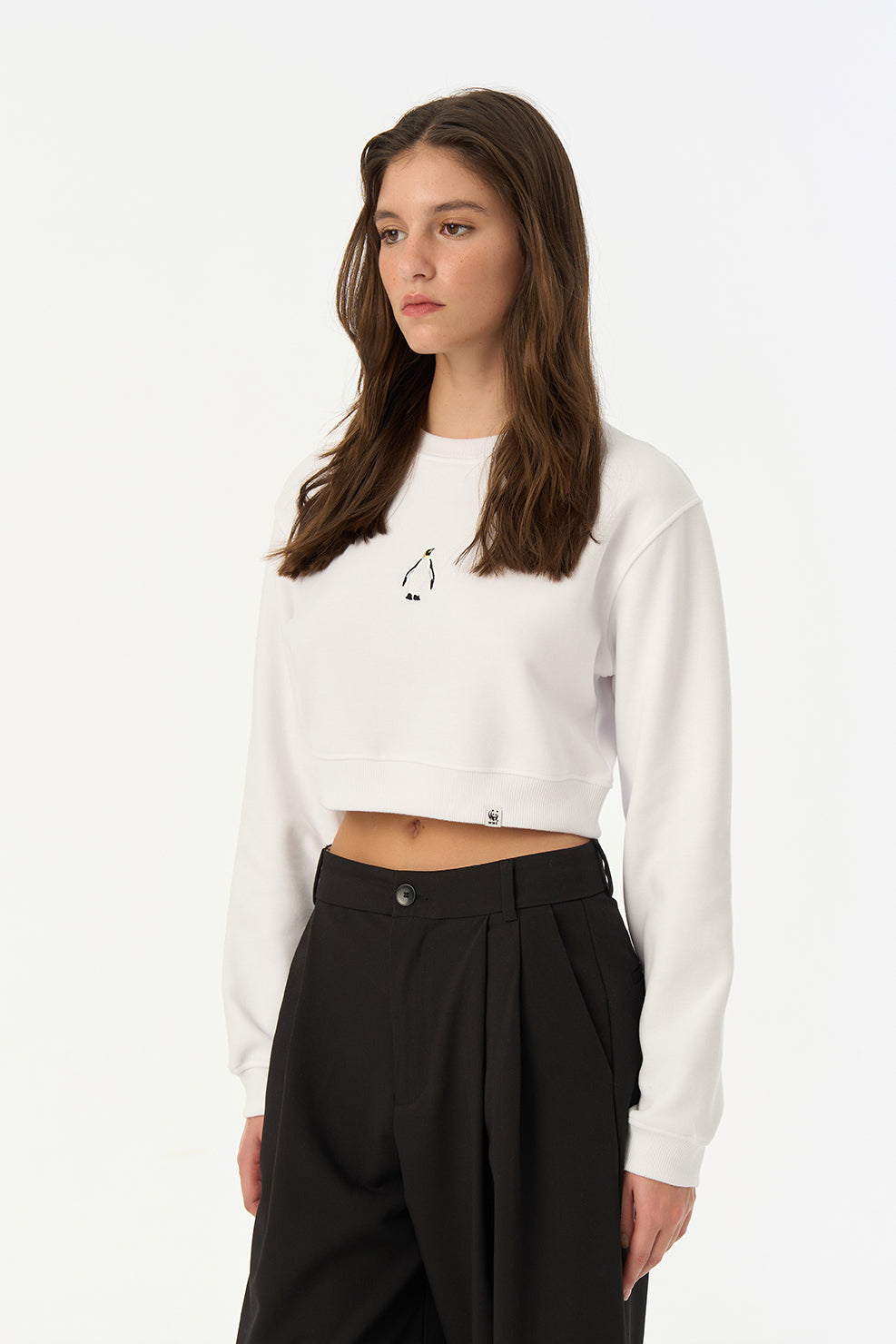 Penguen SuperSoft Crop Sweatshirt - Beyaz