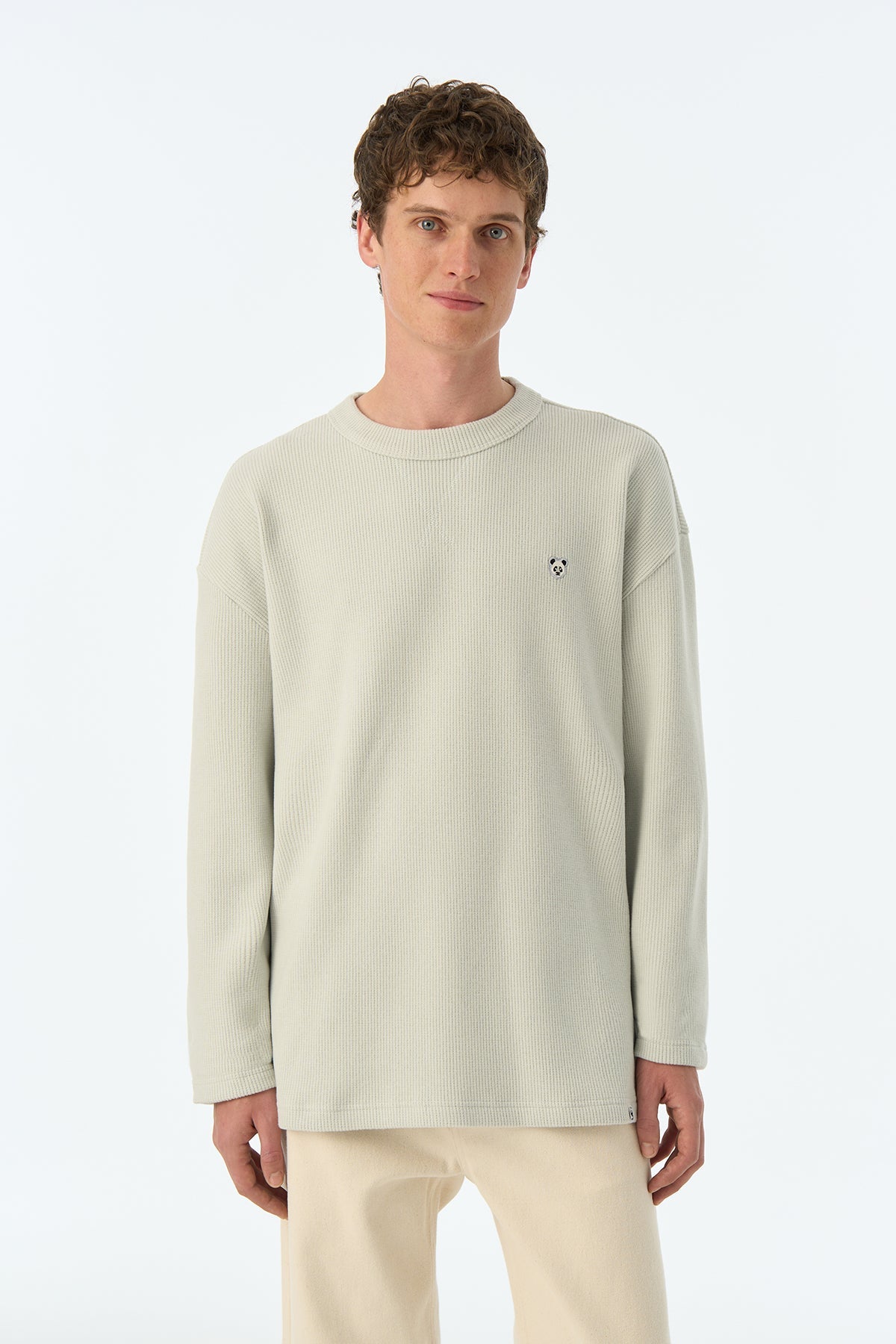 Panda Waffle Sweatshirt - Açık Gri