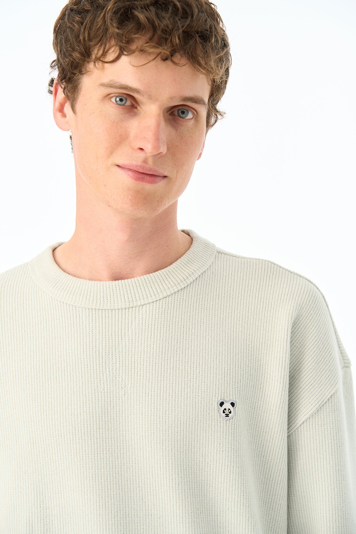 Panda Waffle Sweatshirt - Açık Gri