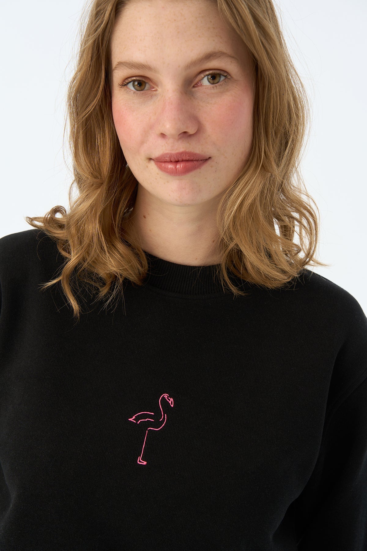 Flamingo SuperSoft Crop Sweatshirt - Siyah