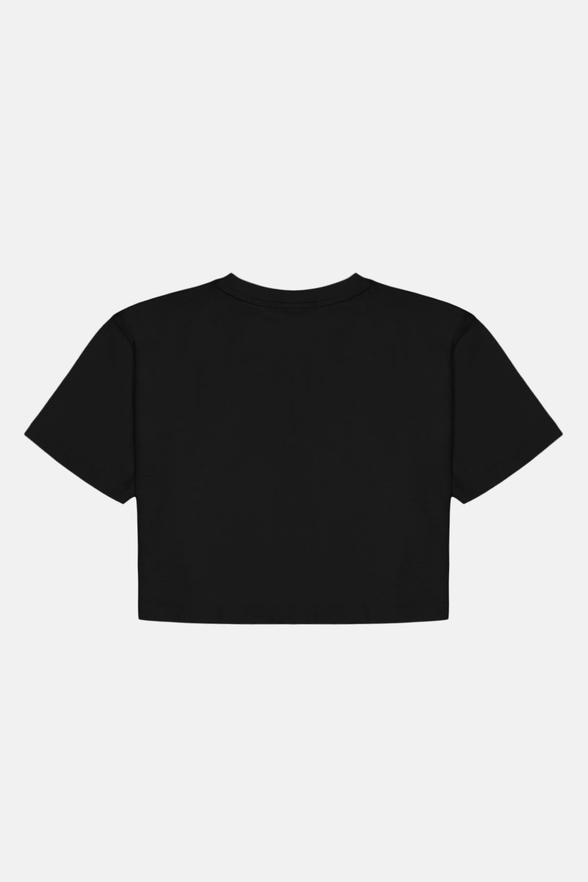 Yavru İmparator Penguen Light-Weight Crop T-Shirt  - Siyah