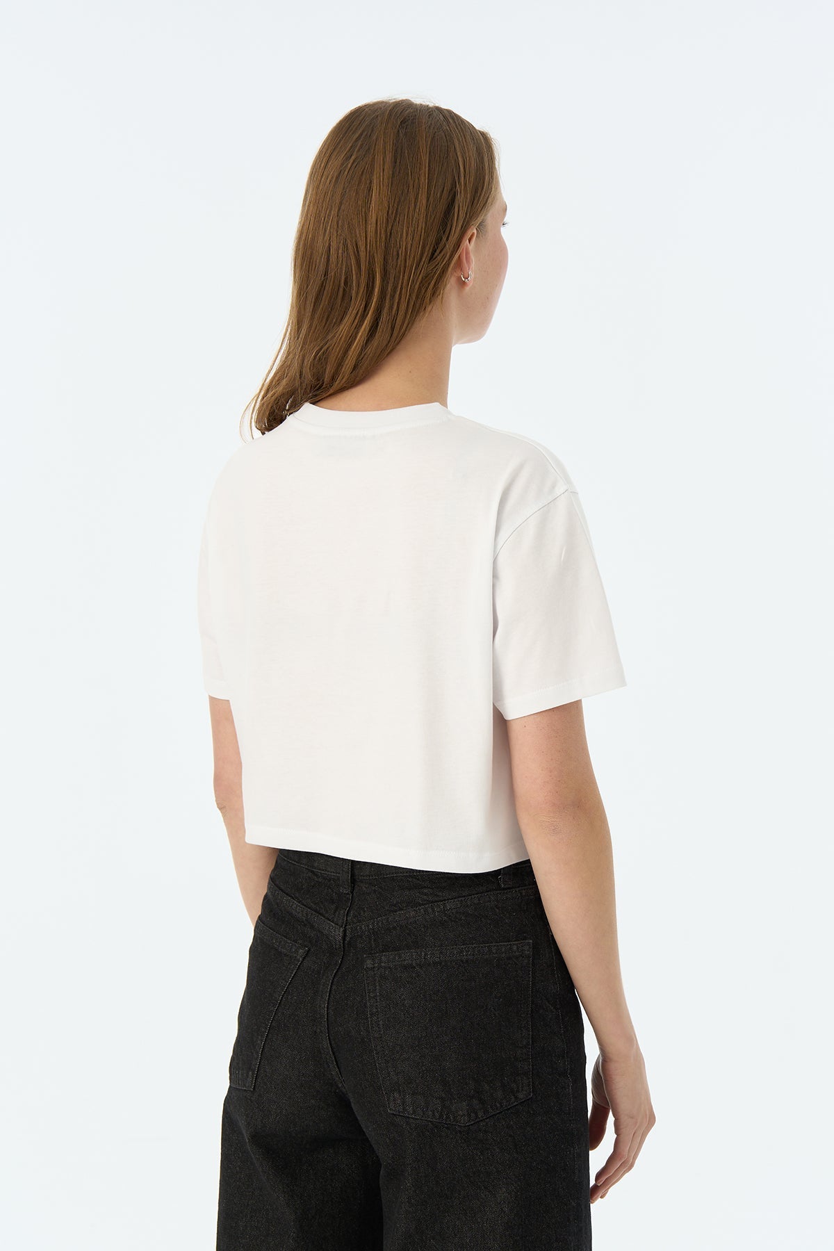 Panda Light-Weight Crop T-Shirt  - Beyaz