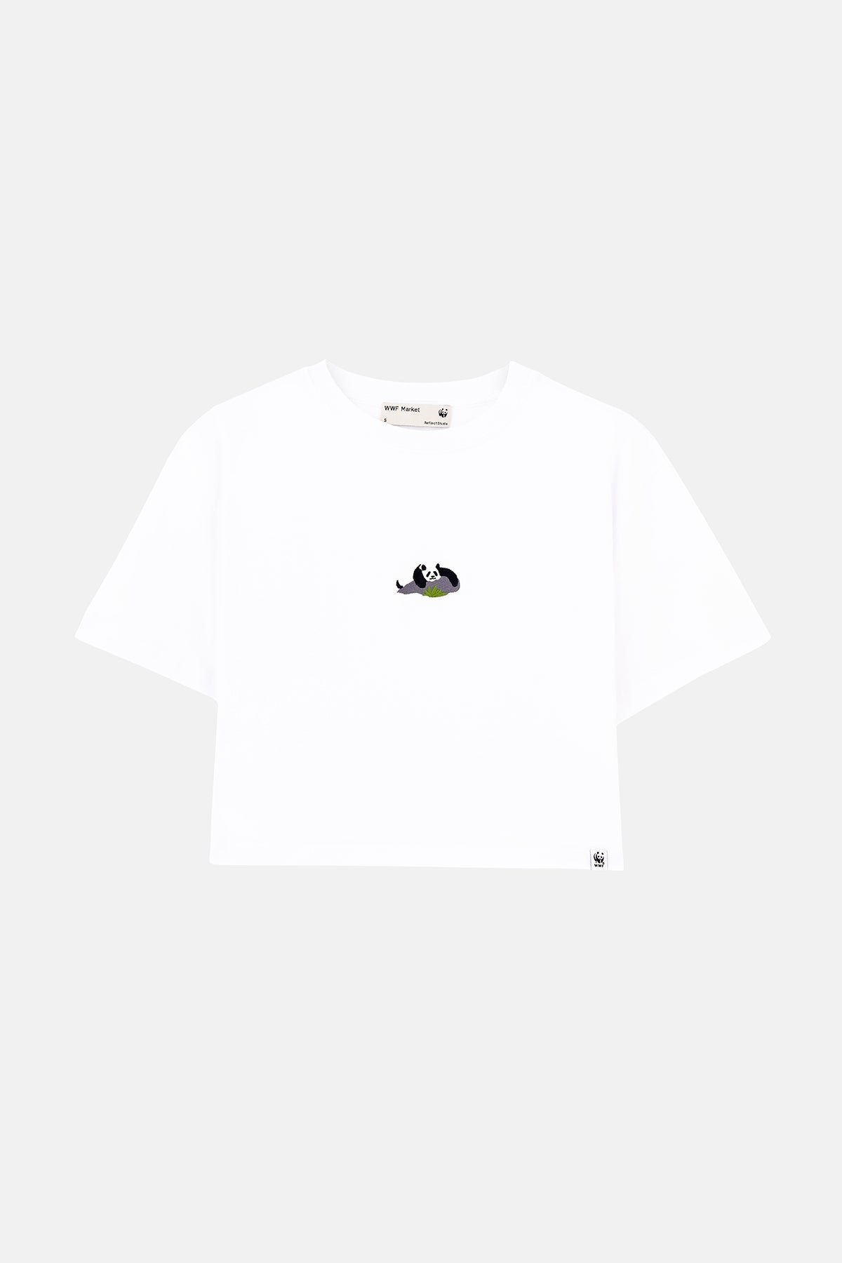 Giant Panda Light-Weight Crop T-Shirt  - Beyaz