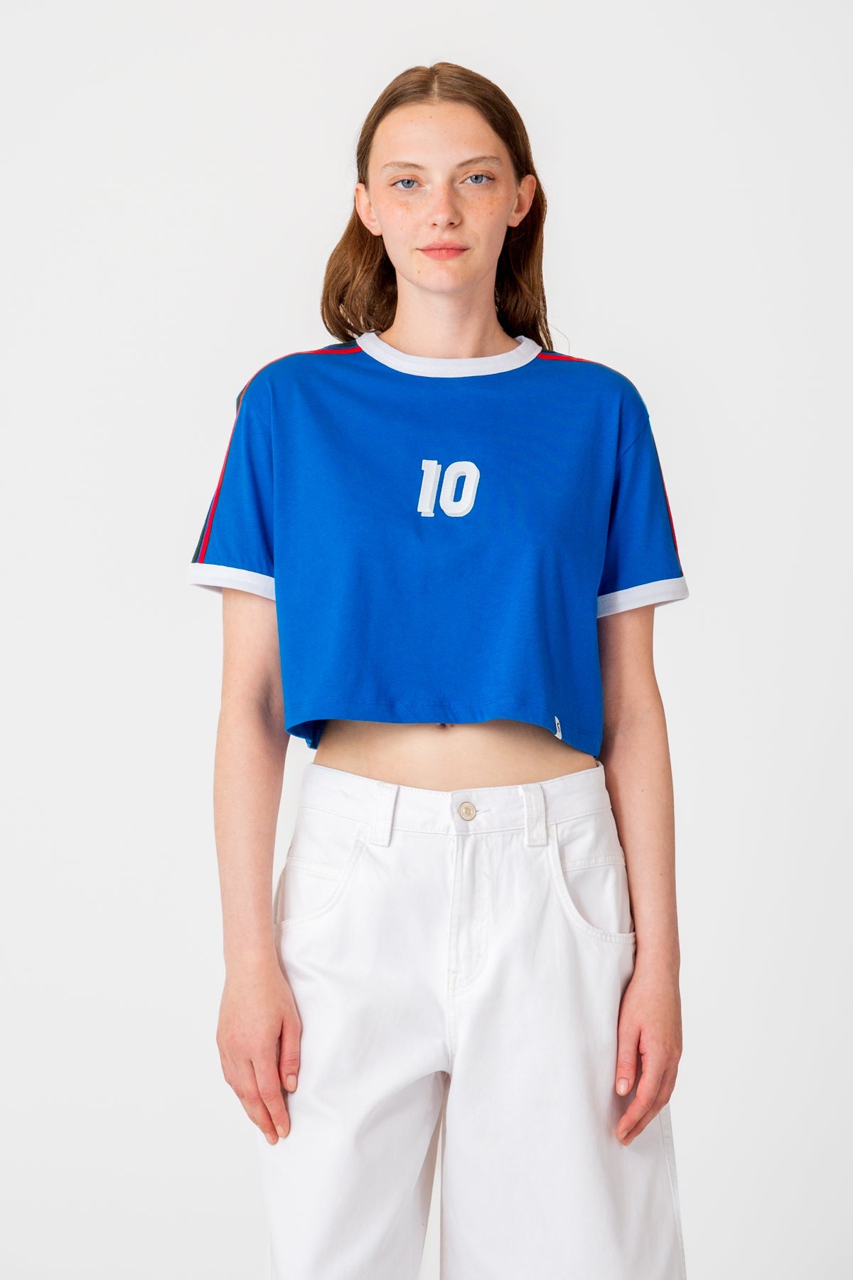 Italy 10 Light-Weight Crop T-Shirt  - Mavi