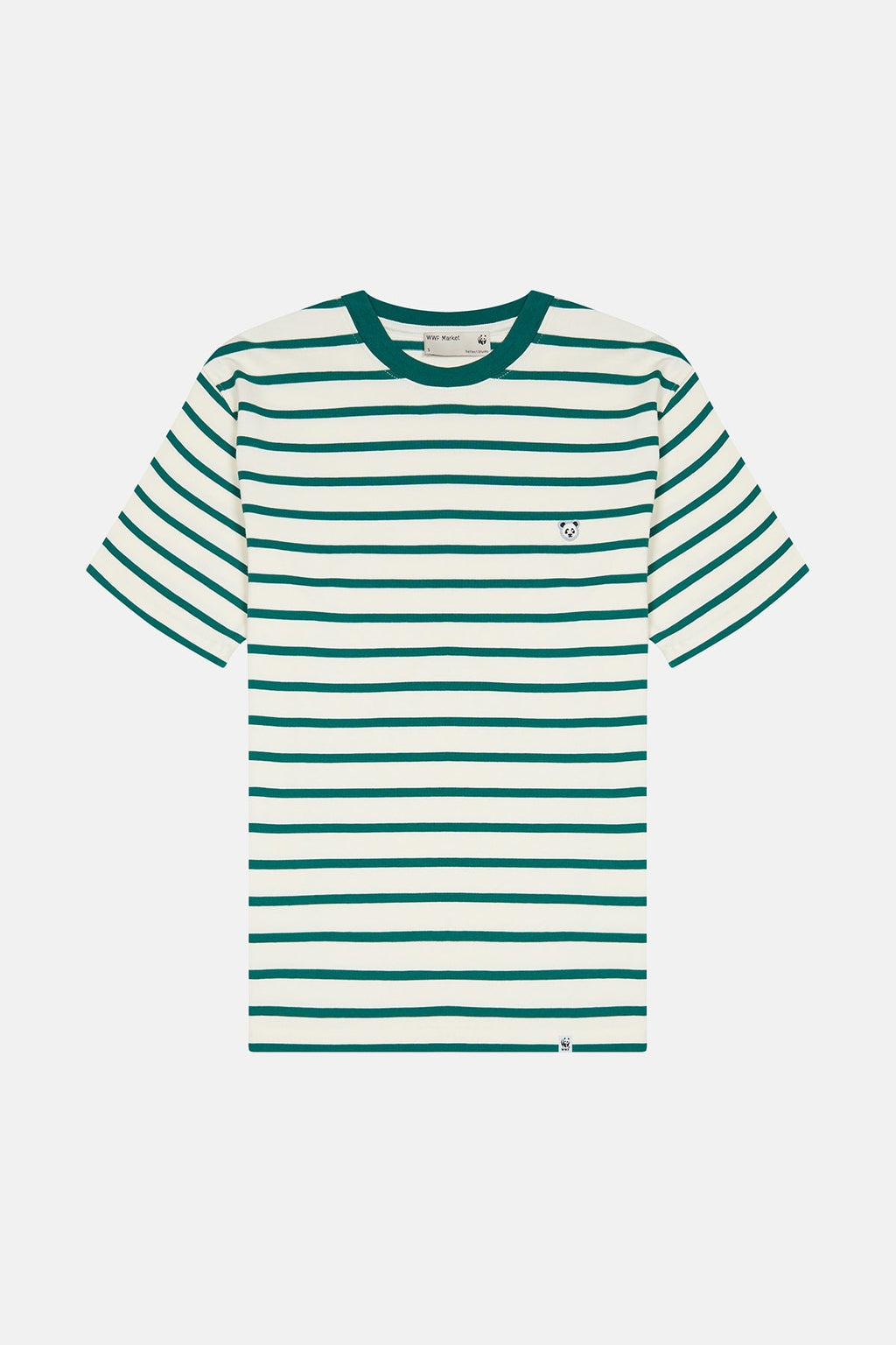Panda Heavy-Weight  Çizgili T-Shirt - Yeşil/Ekru