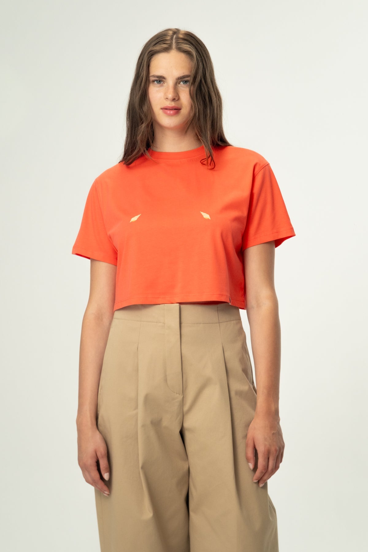 Deniz Kabukları Light-Weight Crop T-Shirt  - Nar Çiçeği