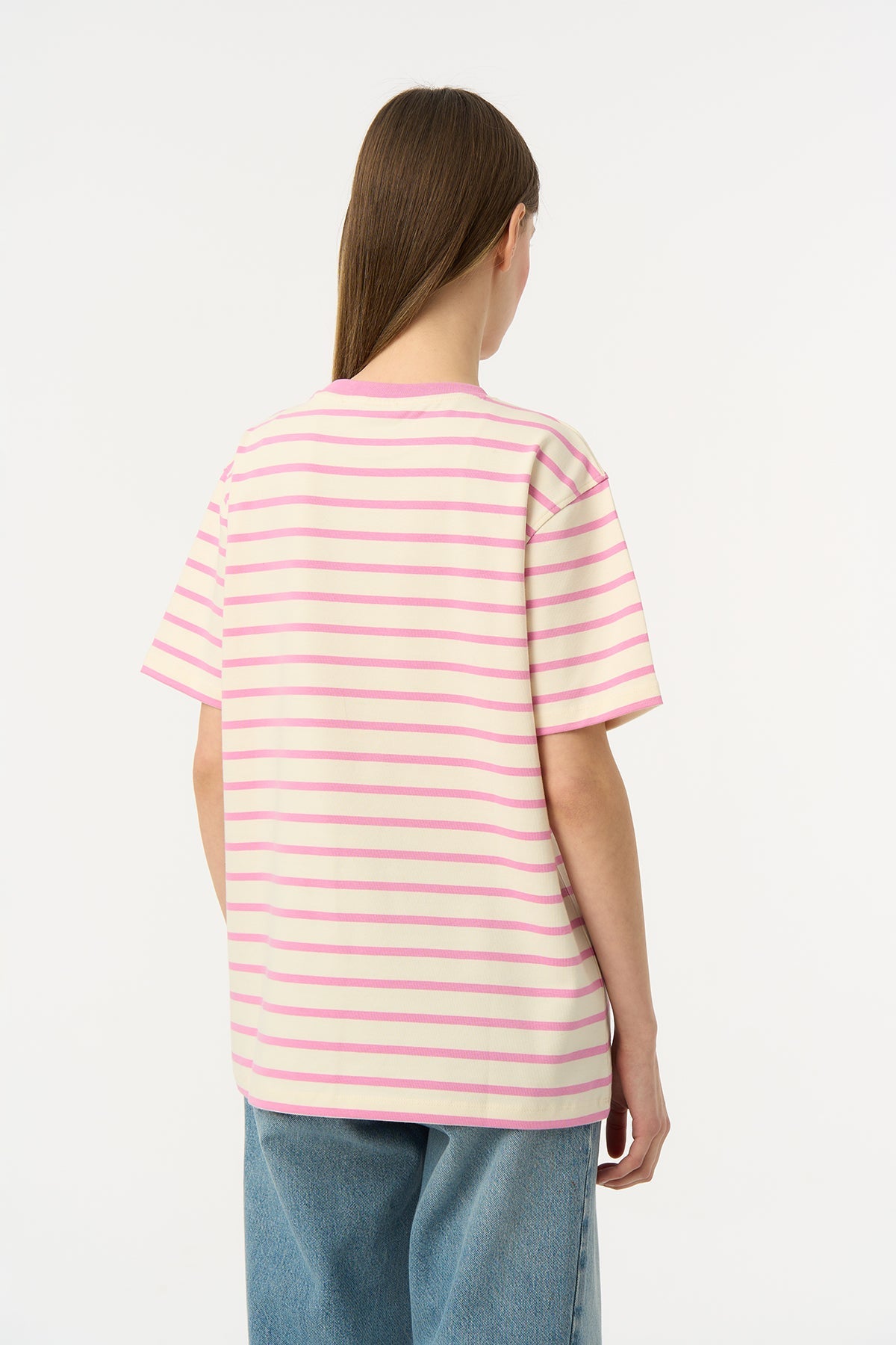 Panda Heavy-Weight Çizgili T-Shirt - Pembe /Ekru