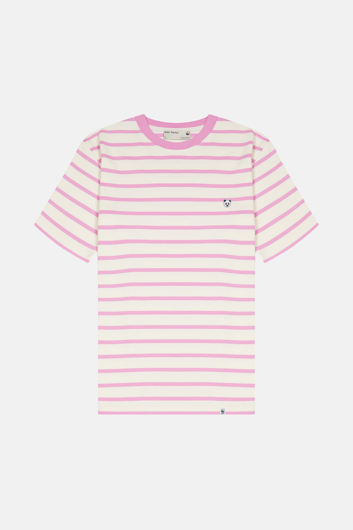 Panda Heavy-Weight Çizgili T-Shirt - Pembe /Ekru