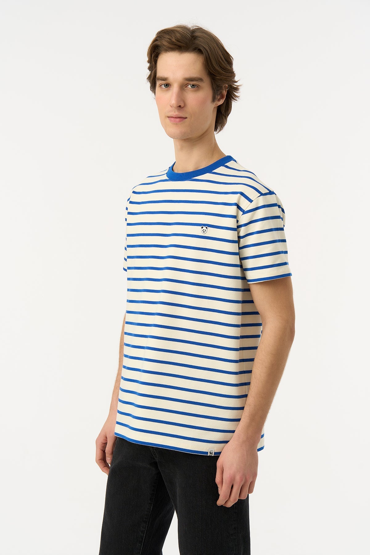 Panda Heavy-Weight Çizgili T-Shirt - Mavi/Ekru