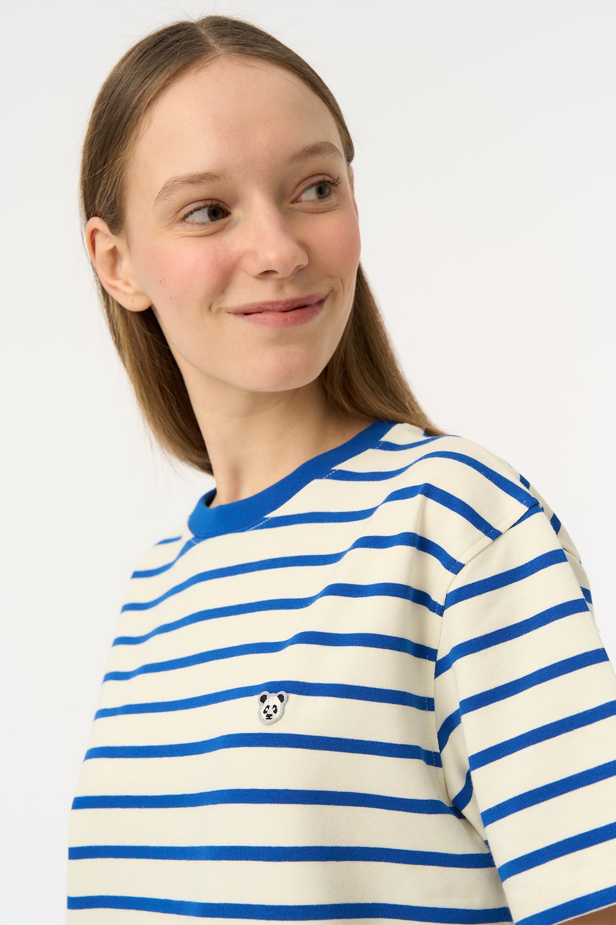 Panda Heavy-Weight Çizgili T-Shirt - Mavi/Ekru