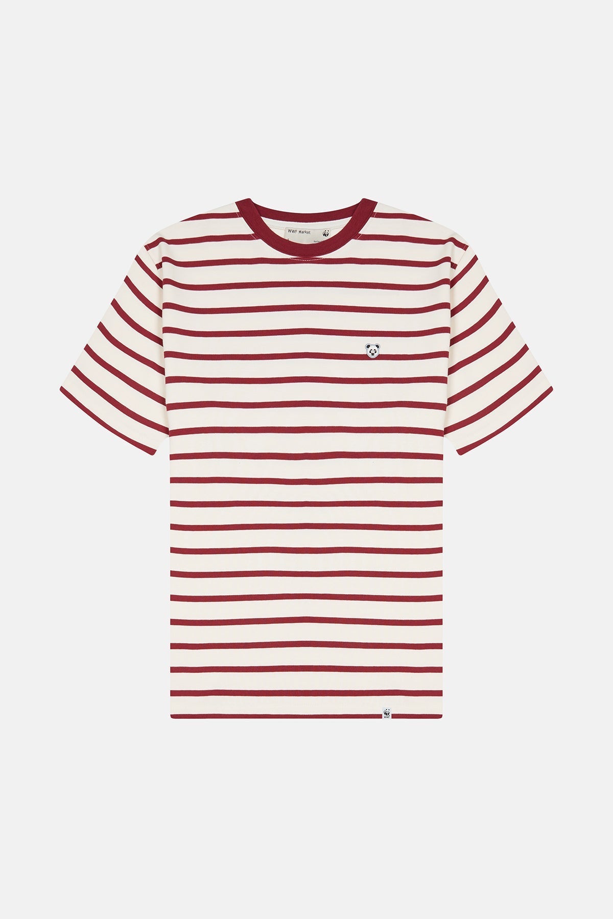 Panda Heavy-Weight Çizgili T-Shirt - Kırmızı/Ekru