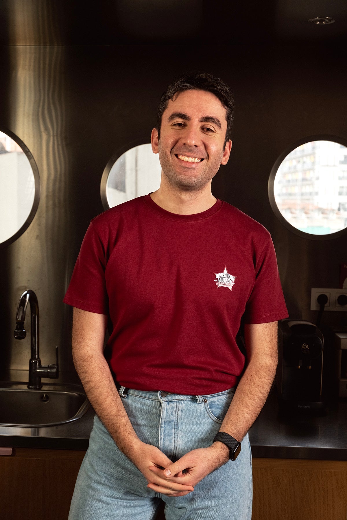 Amerikan Mutfak Logo Premium T-shirt - Bordo