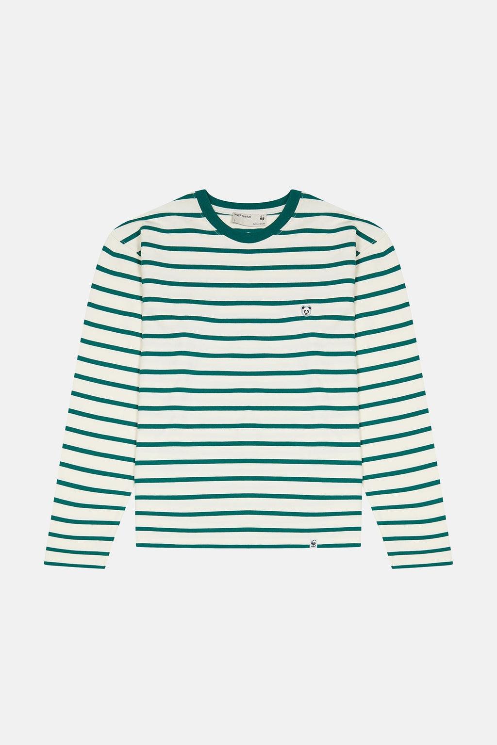 Panda Heavy-Weight Çizgili Uzun Kollu T-Shirt - Yeşil/Ekru