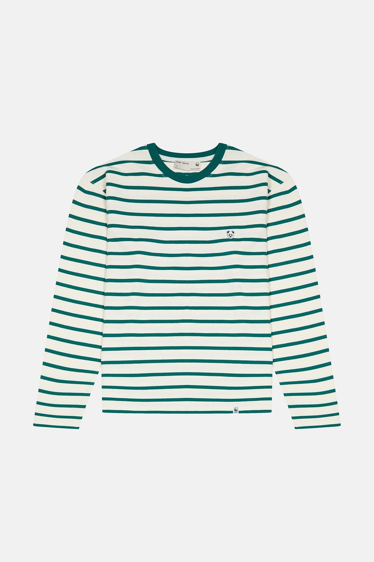 Panda Heavy-Weight Çizgili Uzun Kollu T-Shirt - Yeşil/Ekru